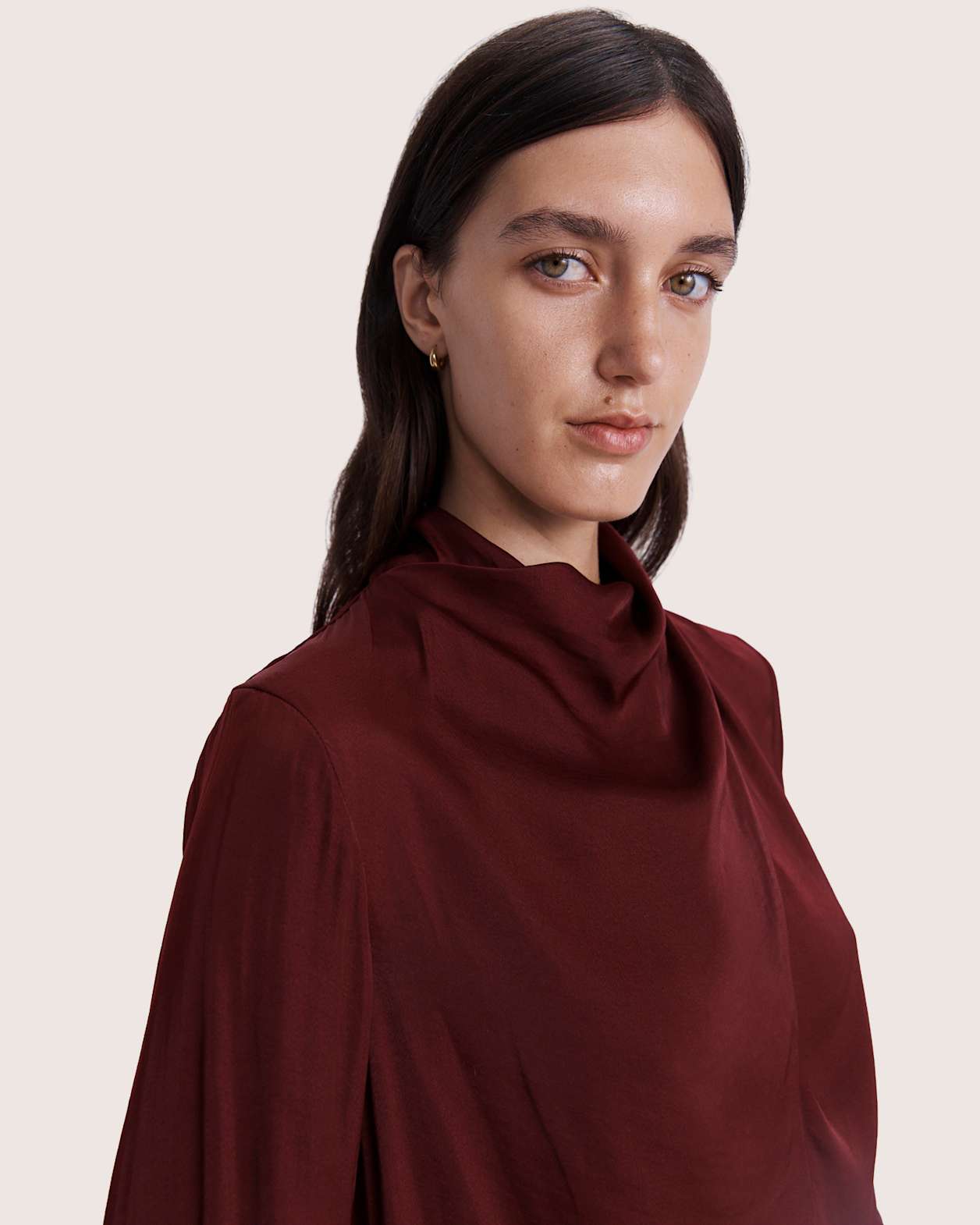 Lillian Long Sleeve Drape Neck Top in BERRY