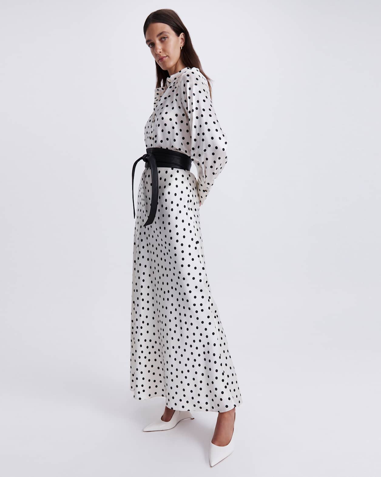 Presley Silk Midi Skirt in IVORY/BLACK