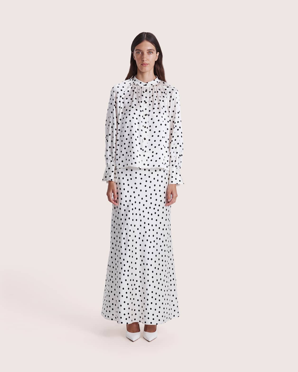 Presley Silk Long Sleeve Blouse in IVORY/BLACK