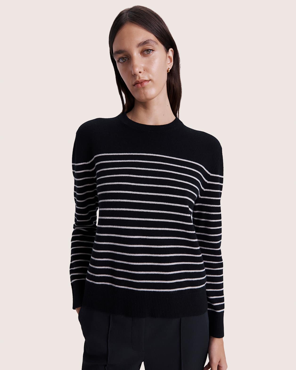Nora Wool Cashmere Stripe Knit in BLACK