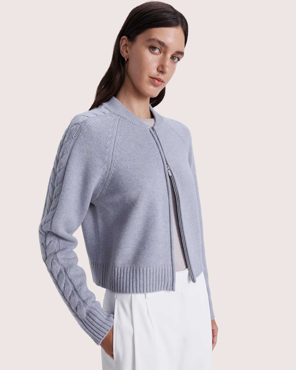Claudia Wool Cable Bomber in MOONDUST