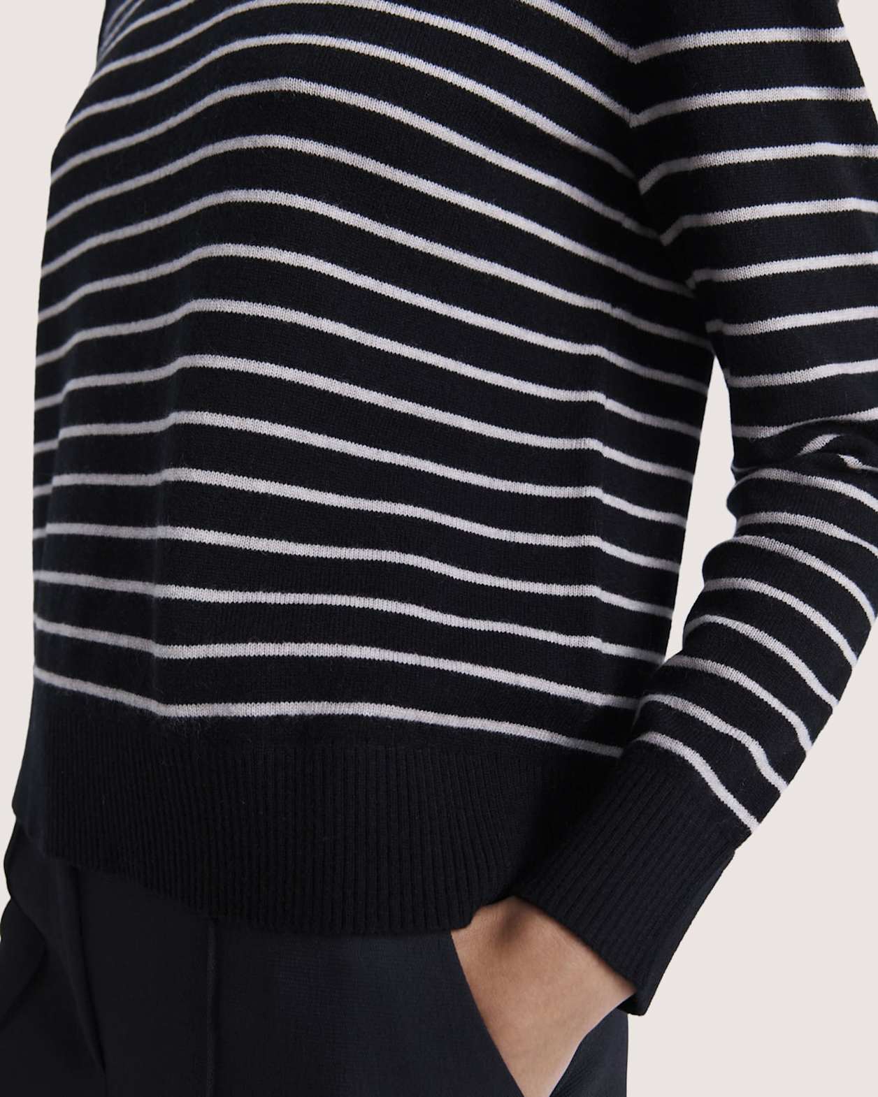 Nora Wool Cashmere Stripe Knit in BLACK