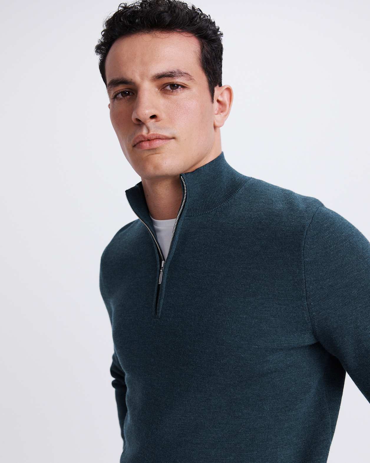 Franklin Quarter Zip Wool Knit Polo in FOREST