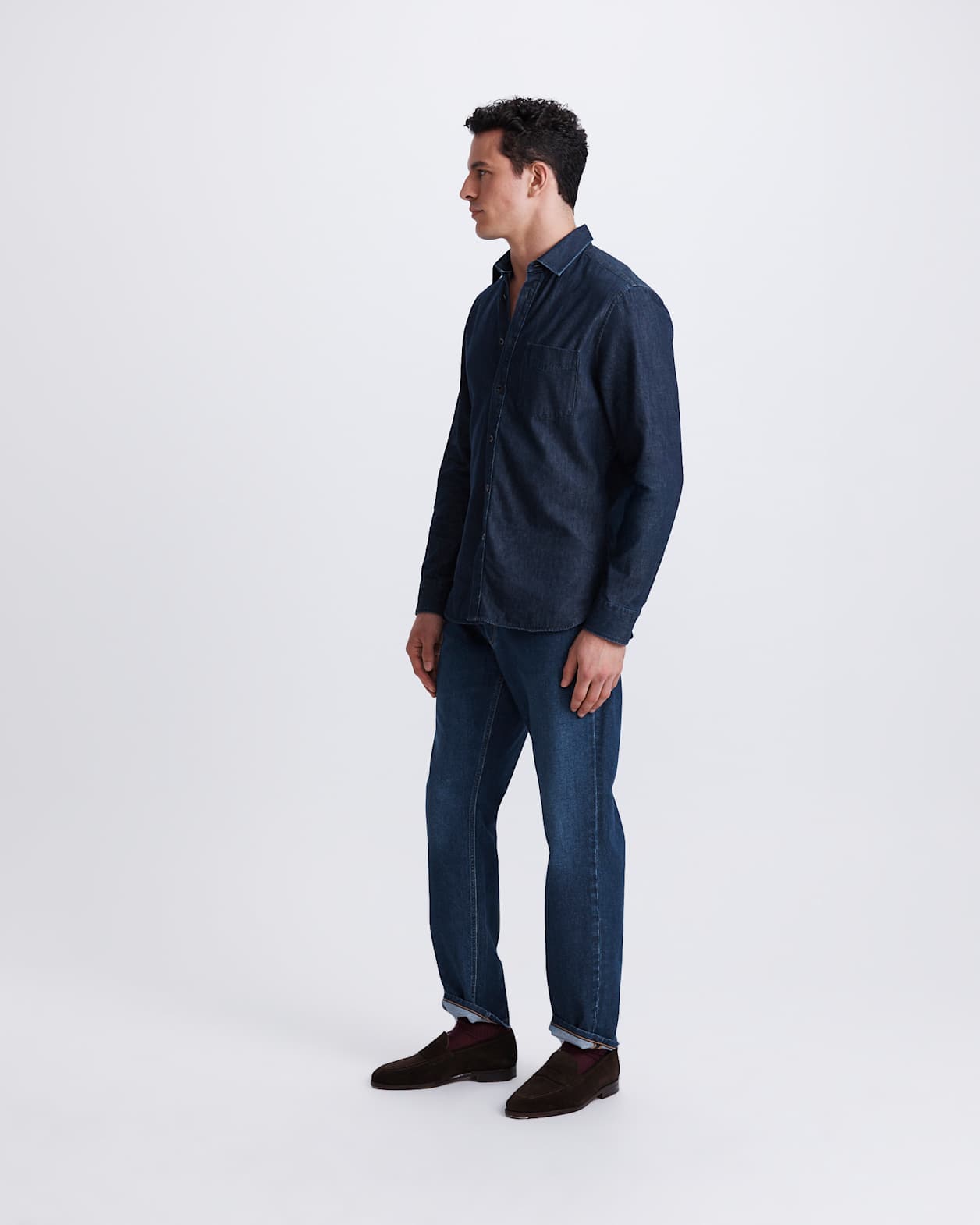 Julian Long Sleeve Denim Shirt in MID WASH