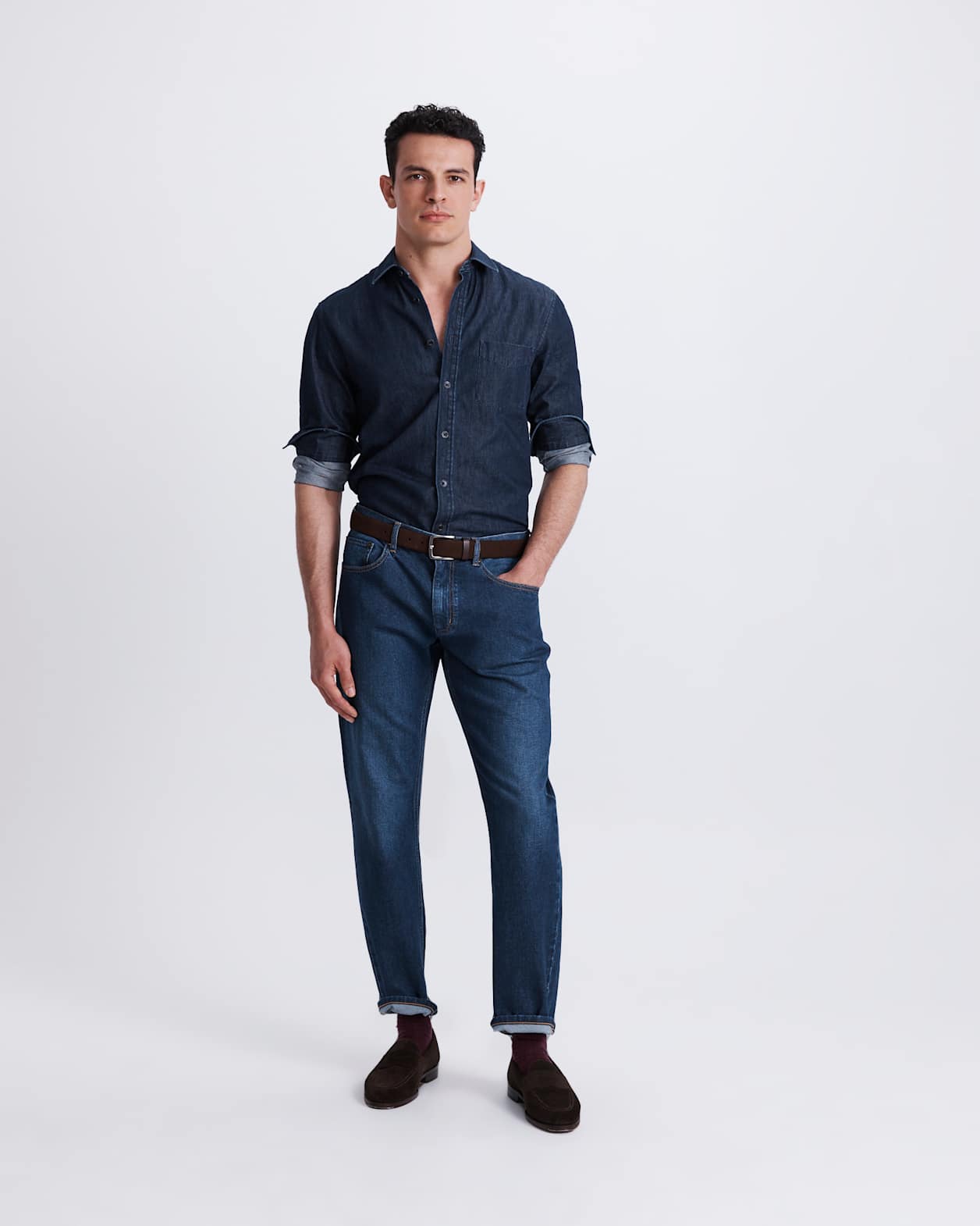 Julian Long Sleeve Denim Shirt in MID WASH