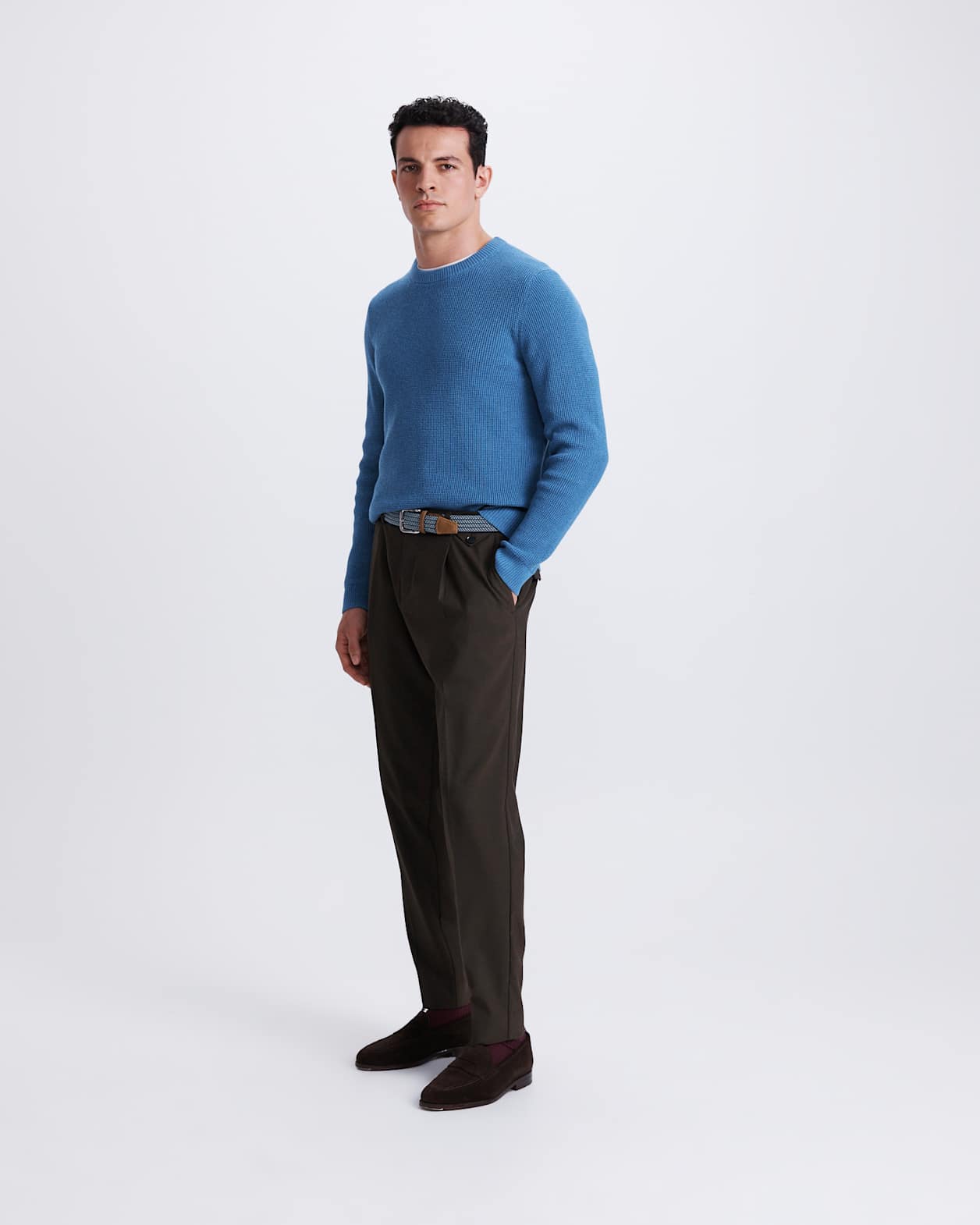 Angus Textured Cotton Crew Knit in BLUE STEEL