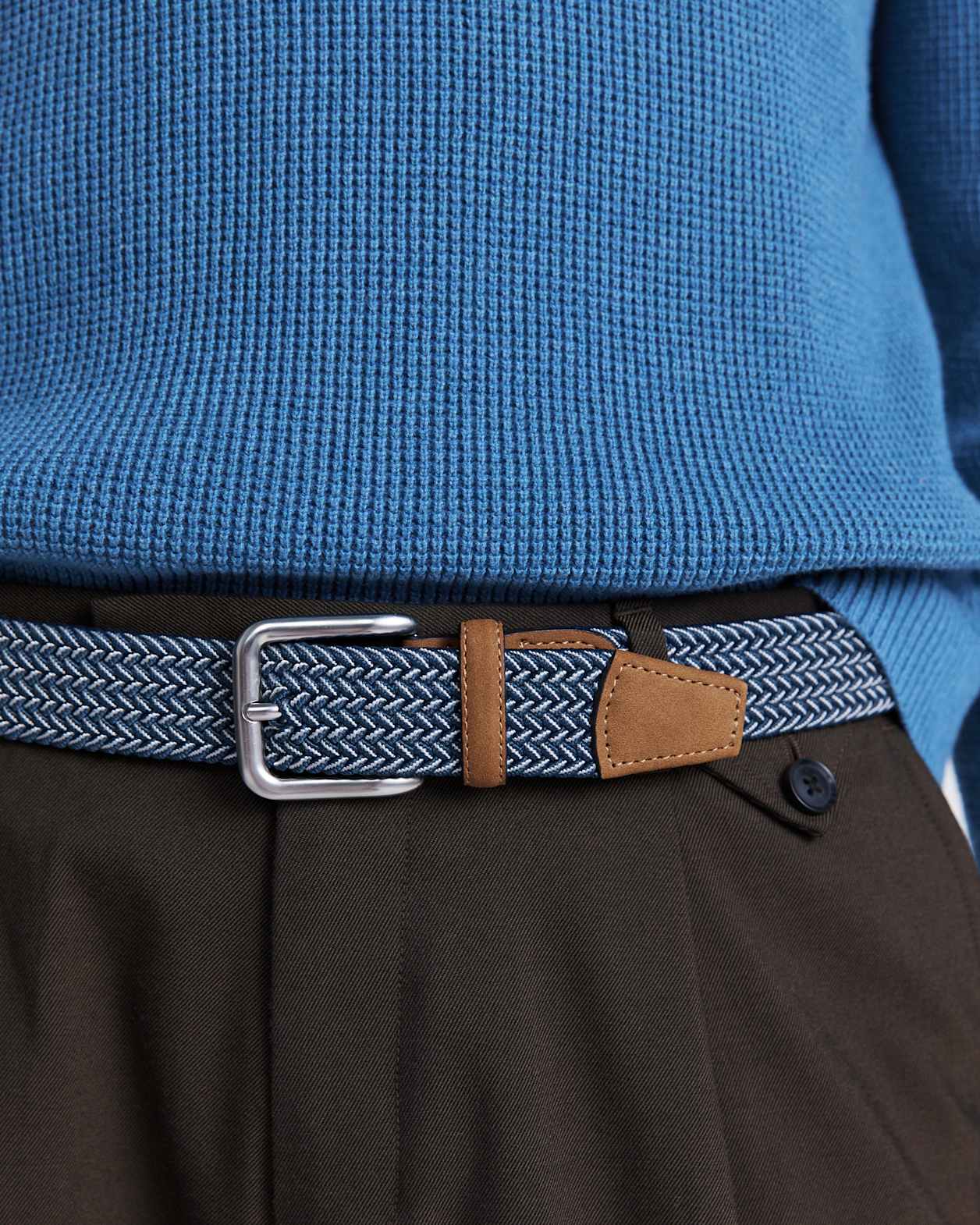Angus Textured Cotton Crew Knit in BLUE STEEL