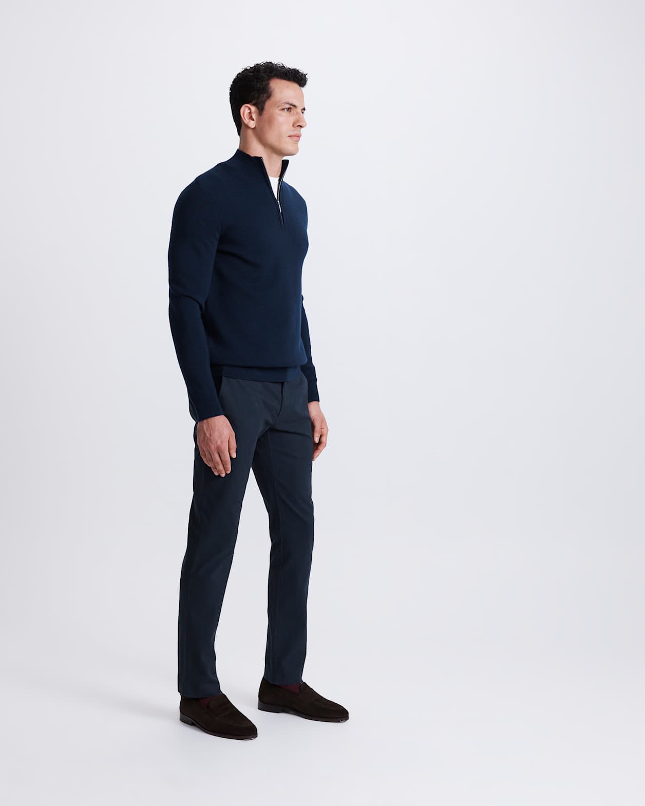 Franklin Quarter Zip Wool Knit Polo in NAVY