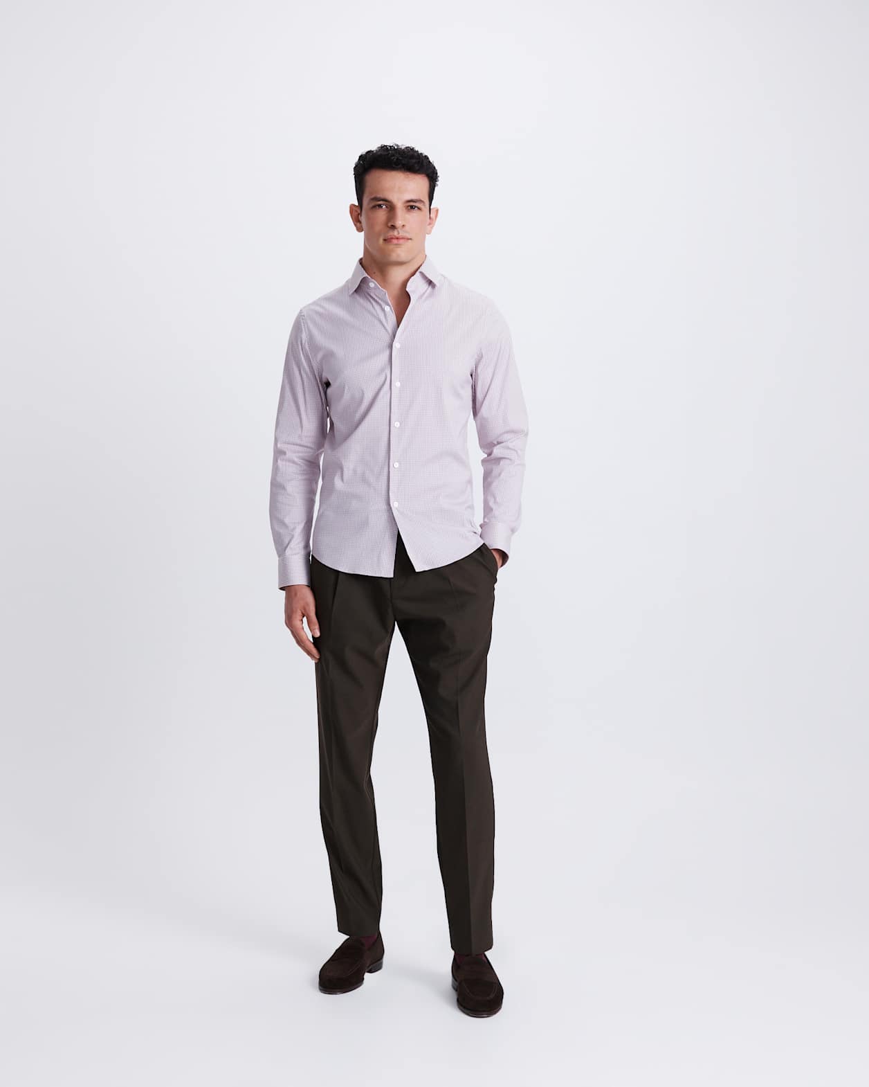 Lucian Long Sleeve Stretch Check Shirt in FIG