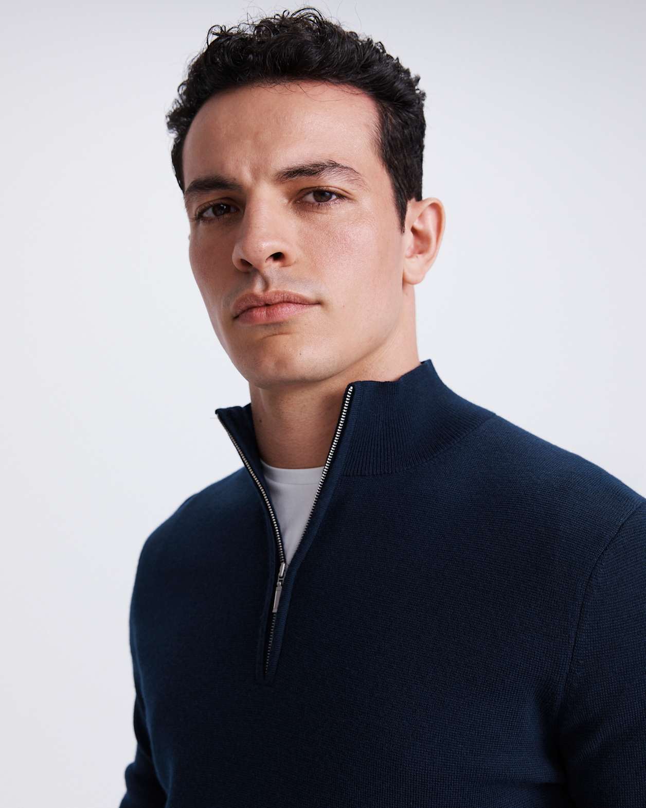 Franklin Quarter Zip Wool Knit Polo in NAVY