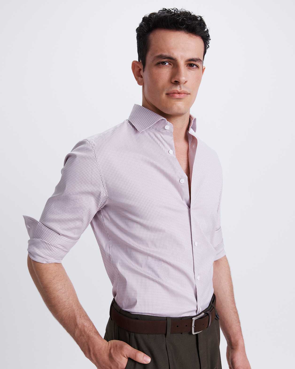 Lucian Long Sleeve Stretch Check Shirt in FIG