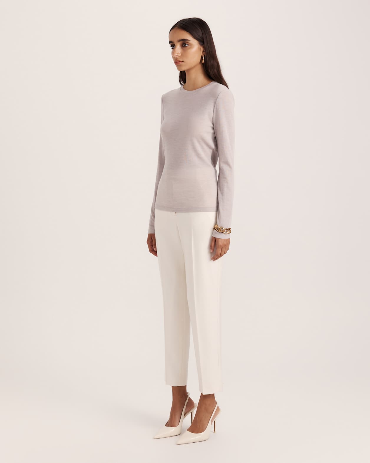 Coco Wool Long Sleeve Crew Neck Top in STONE