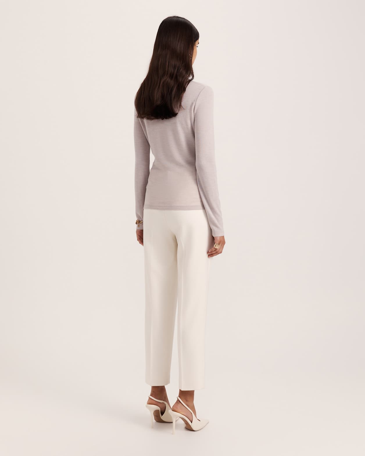 Coco Wool Long Sleeve Crew Neck Top in STONE