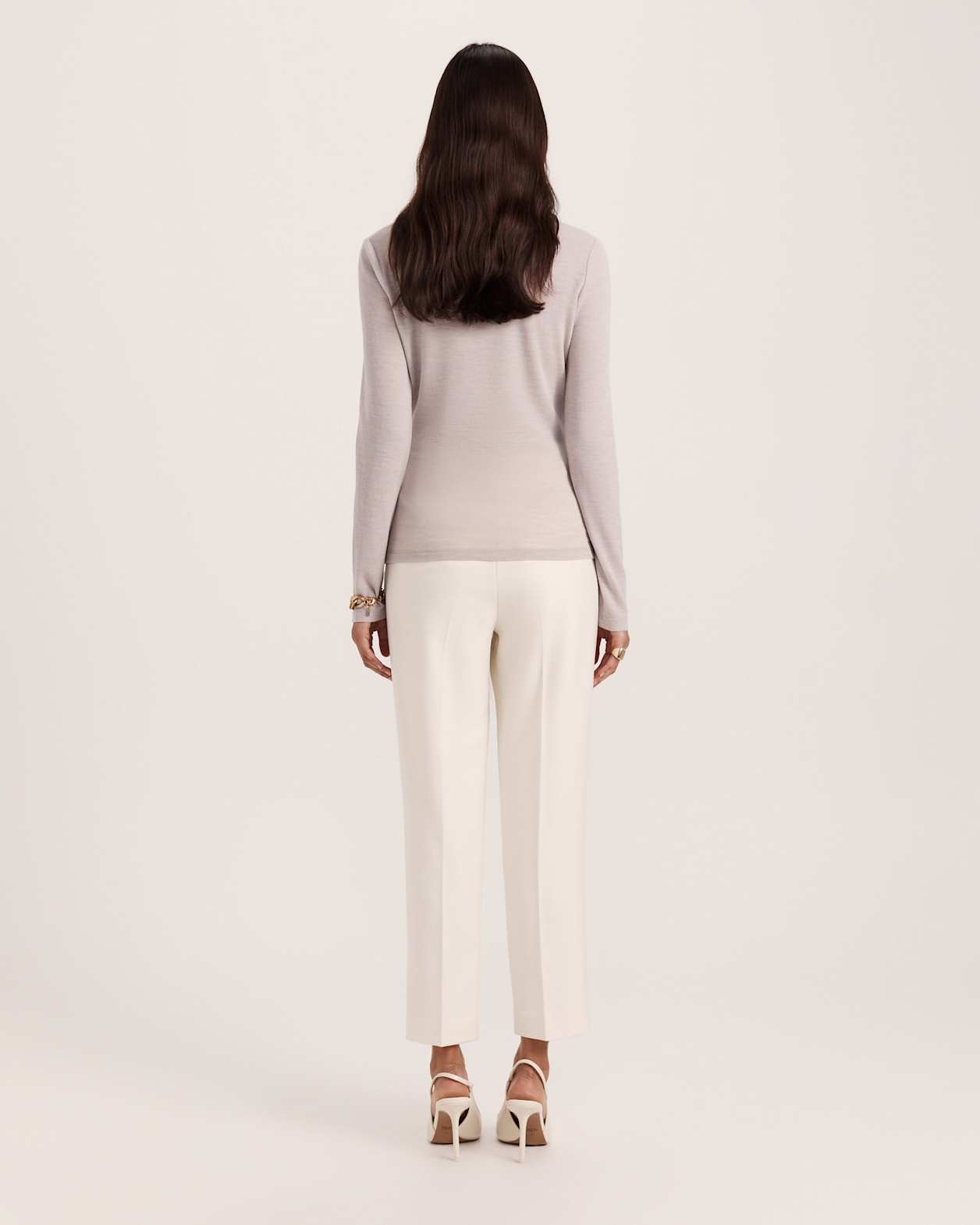 Coco Wool Long Sleeve Crew Neck Top in STONE