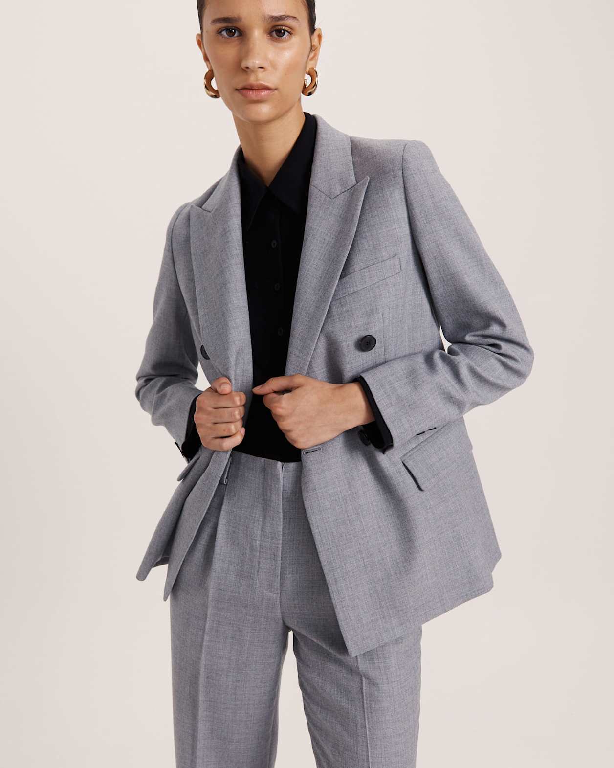Jaimee Double Breasted Blazer in GREY MELANGE