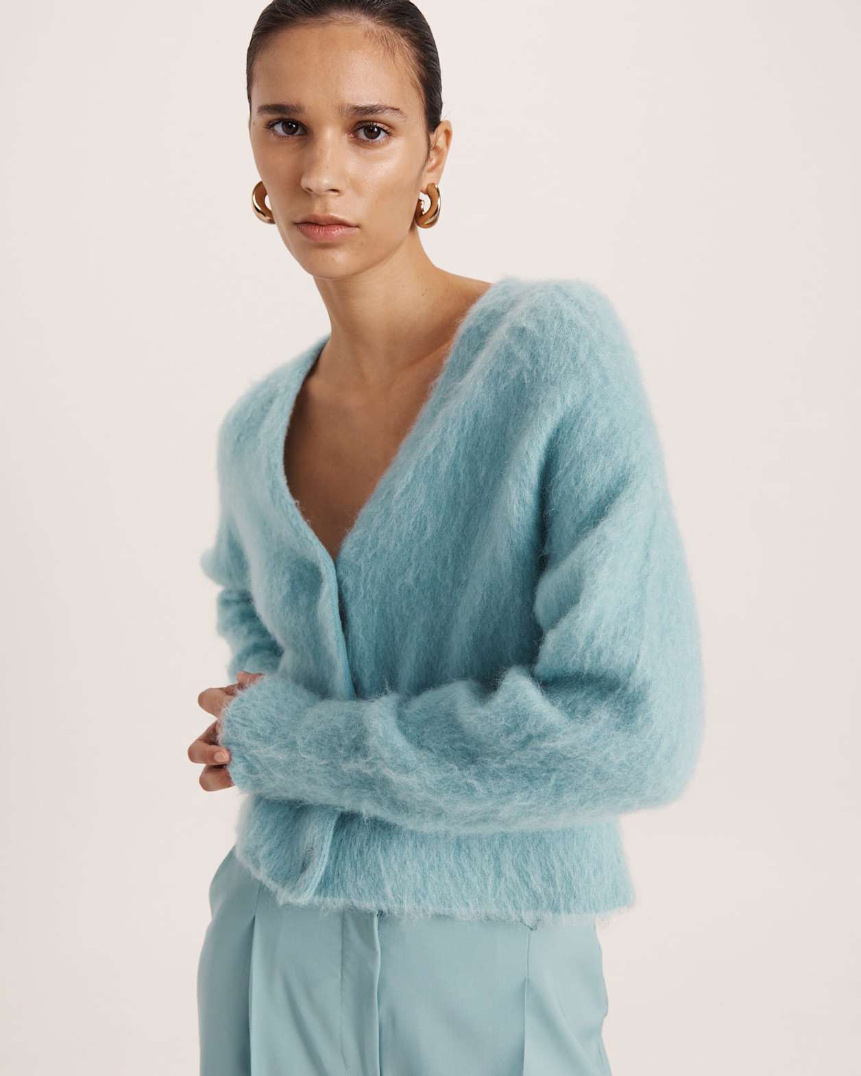 Mindy Mohair Wool Cropped Cardi in SEAFOAM