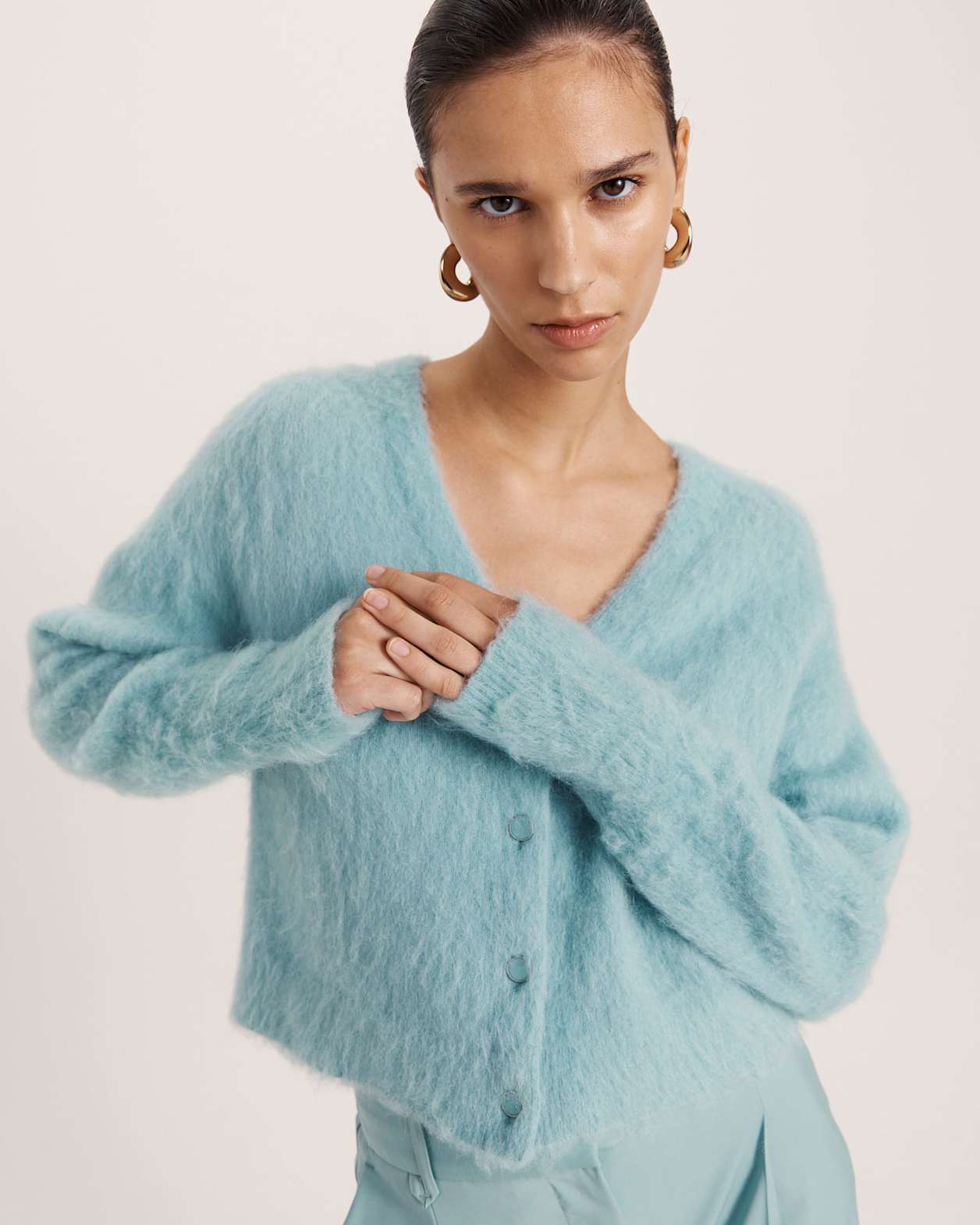 Mindy Mohair Wool Cropped Cardi in SEAFOAM