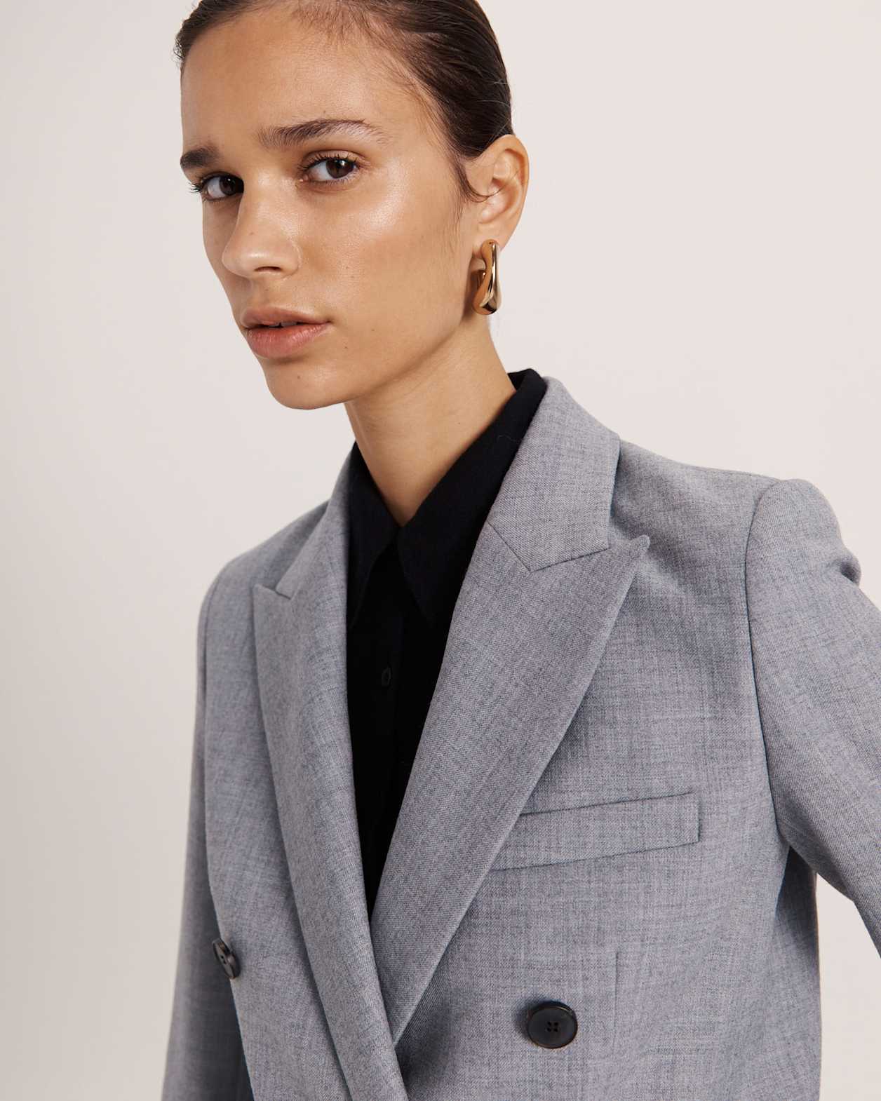 Jaimee Double Breasted Blazer in GREY MELANGE