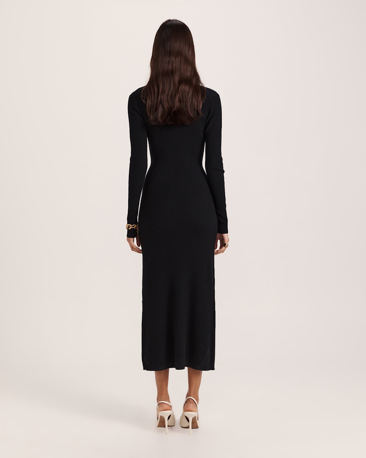 Elle Wool Blend Wrap Knit Dress in BLACK