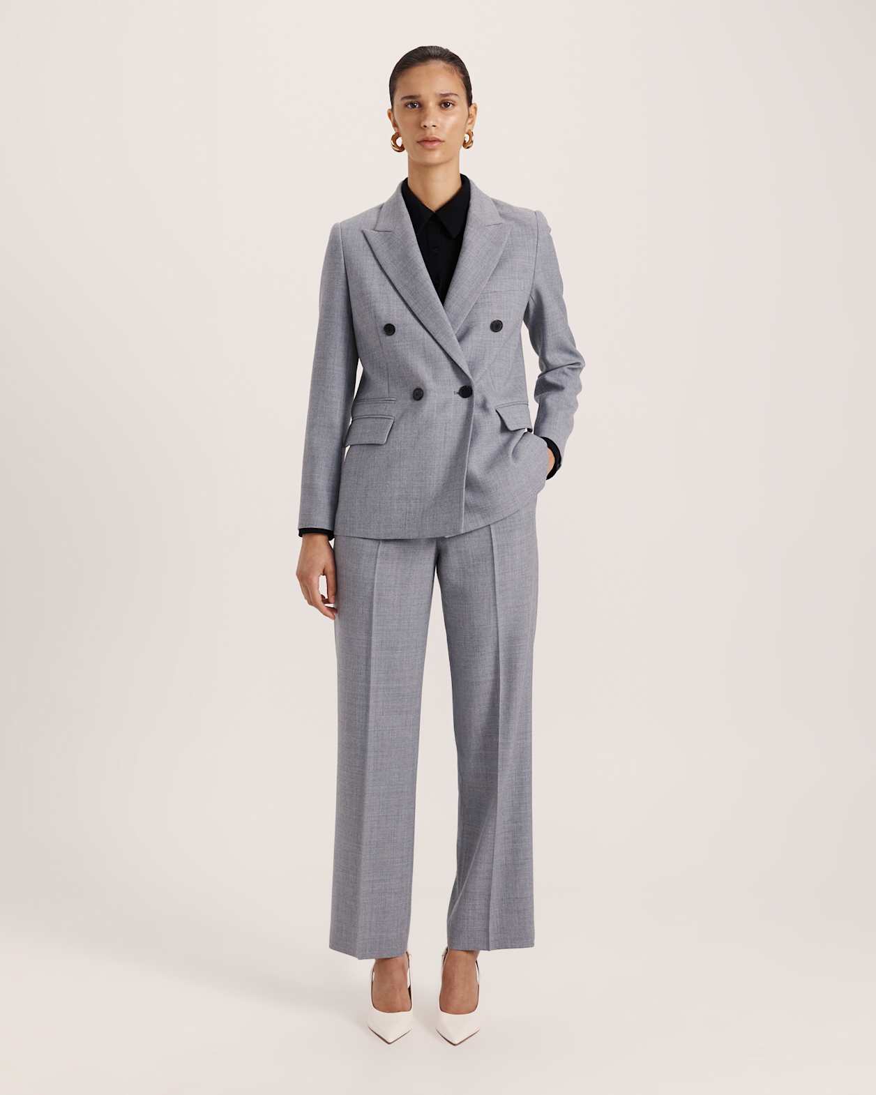 Jaimee Double Breasted Blazer in GREY MELANGE
