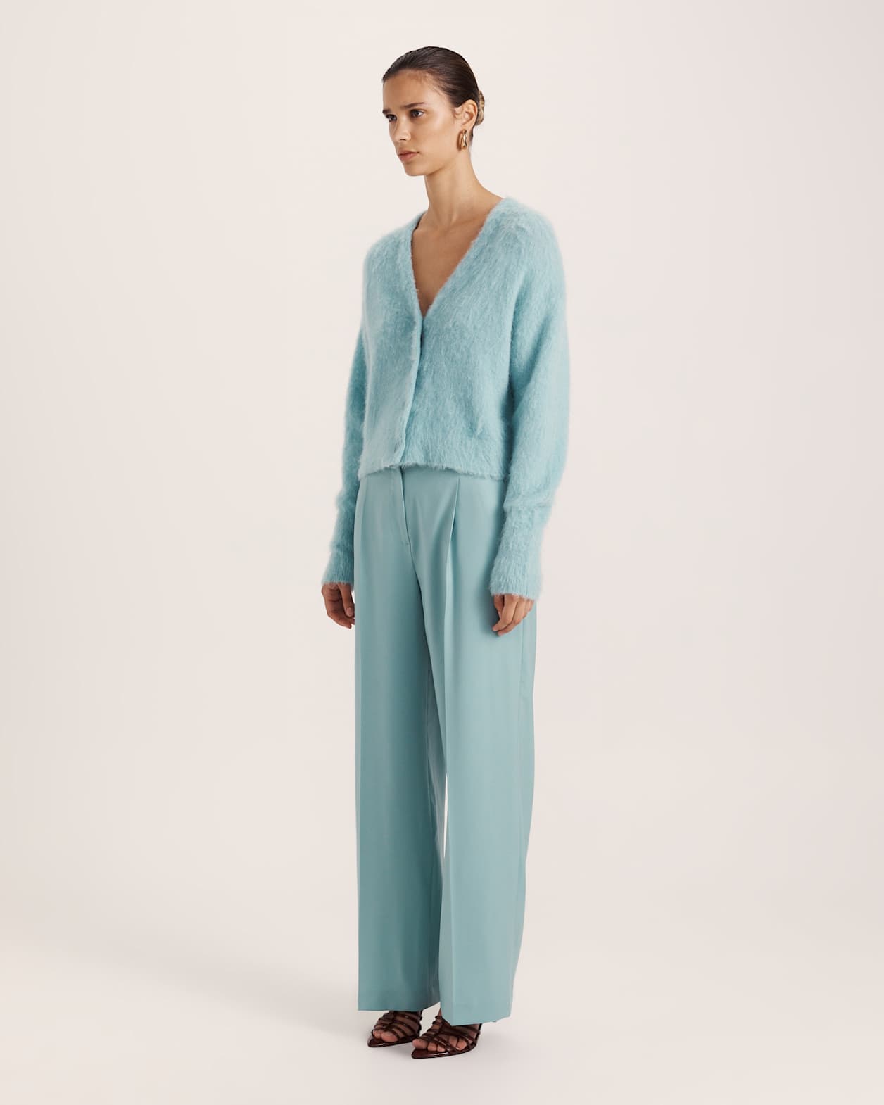 Mindy Mohair Wool Cropped Cardi in SEAFOAM