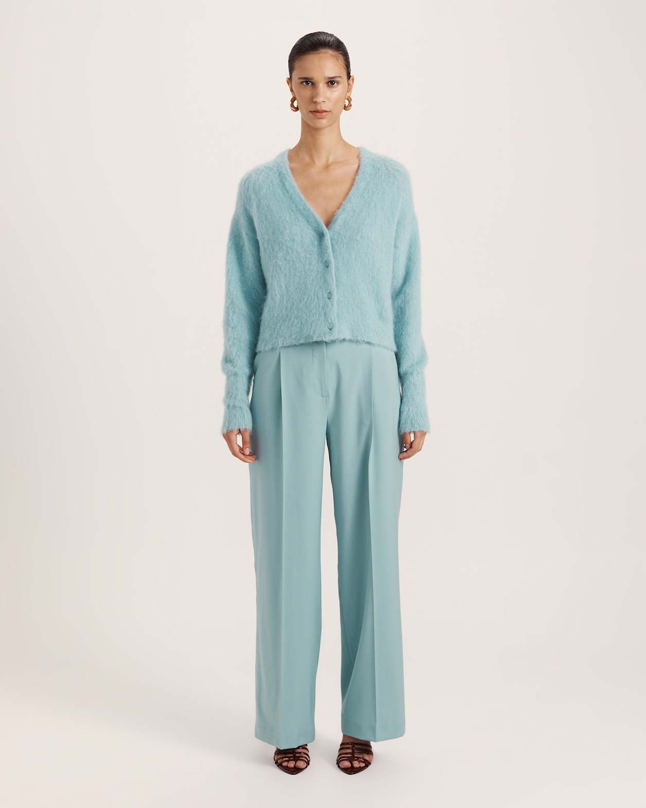 Mindy Mohair Wool Cropped Cardi in SEAFOAM
