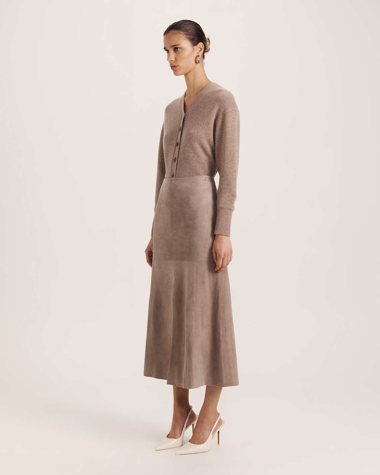 Nadia Suede Midi Skirt in MINK
