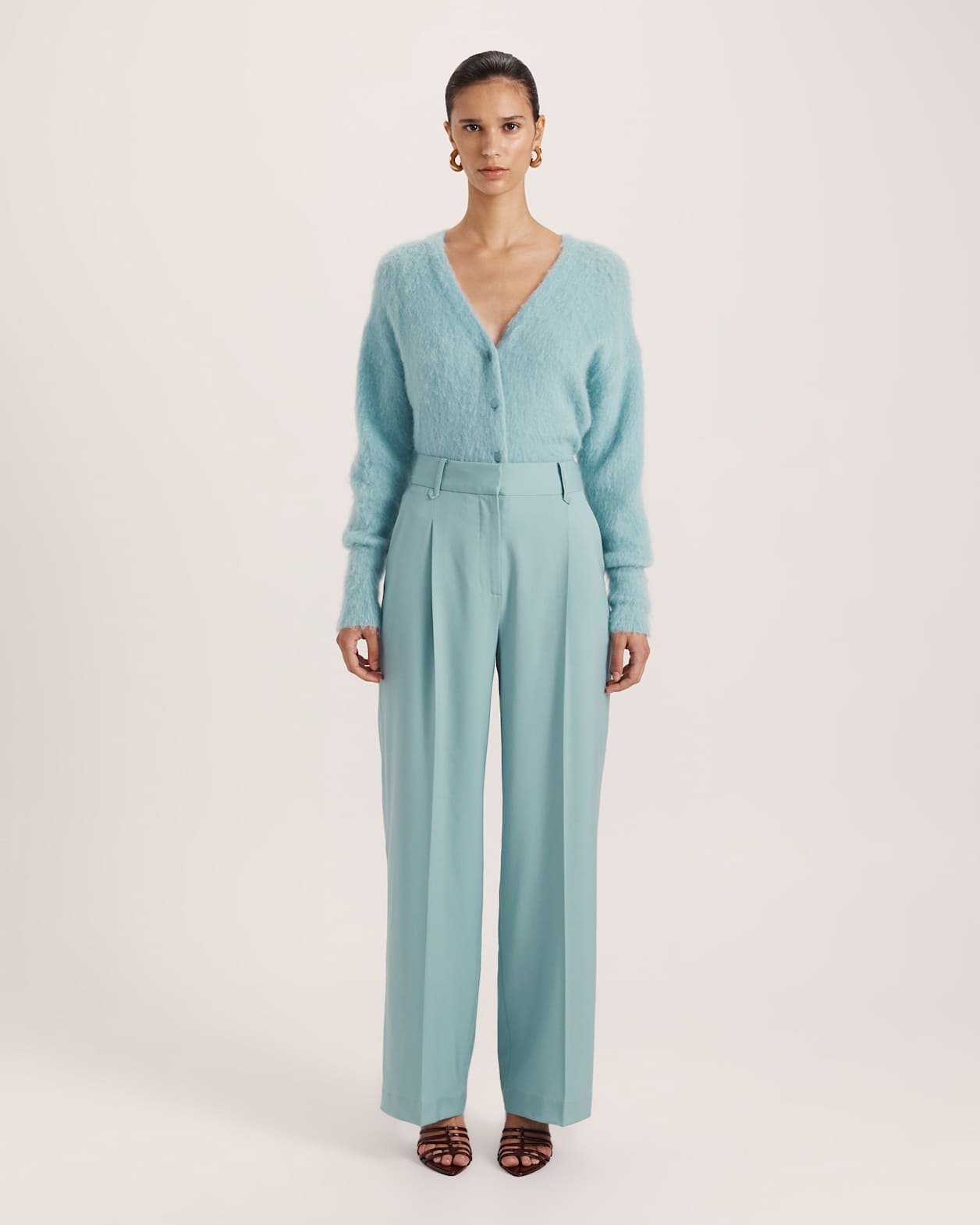 Suki Wide Leg Wool Pant in SEAFOAM