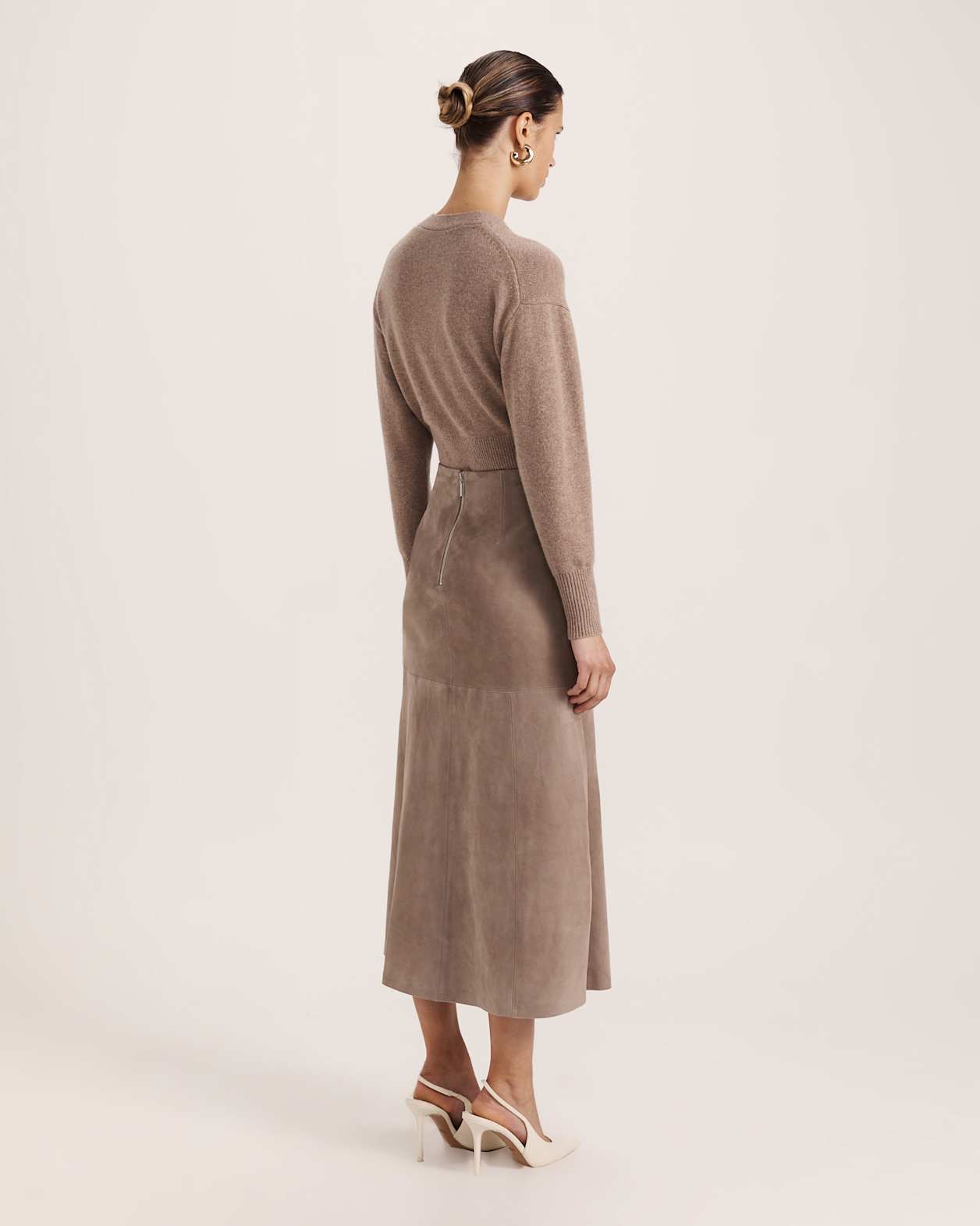 Nadia Suede Midi Skirt in MINK