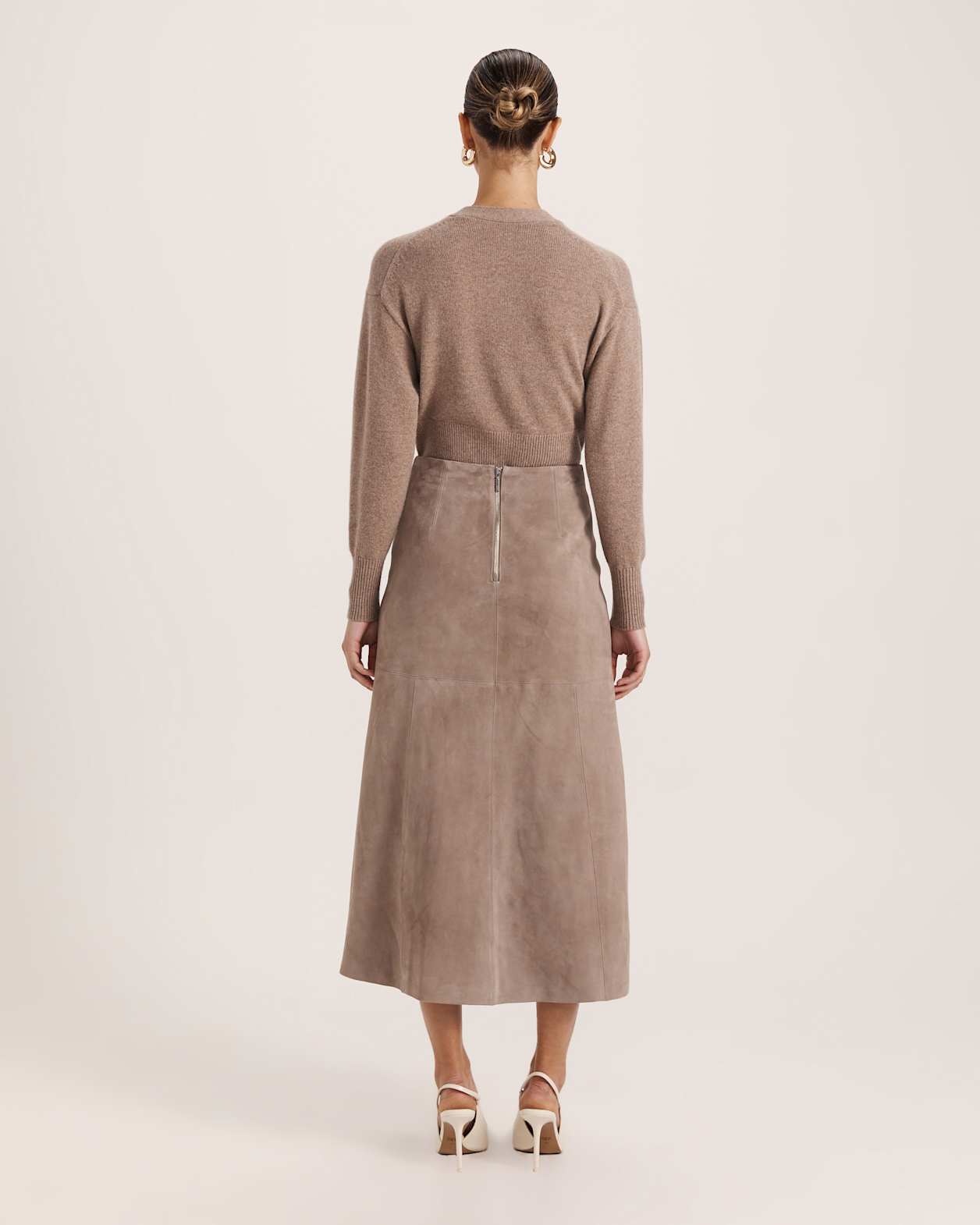 Nadia Suede Midi Skirt in MINK