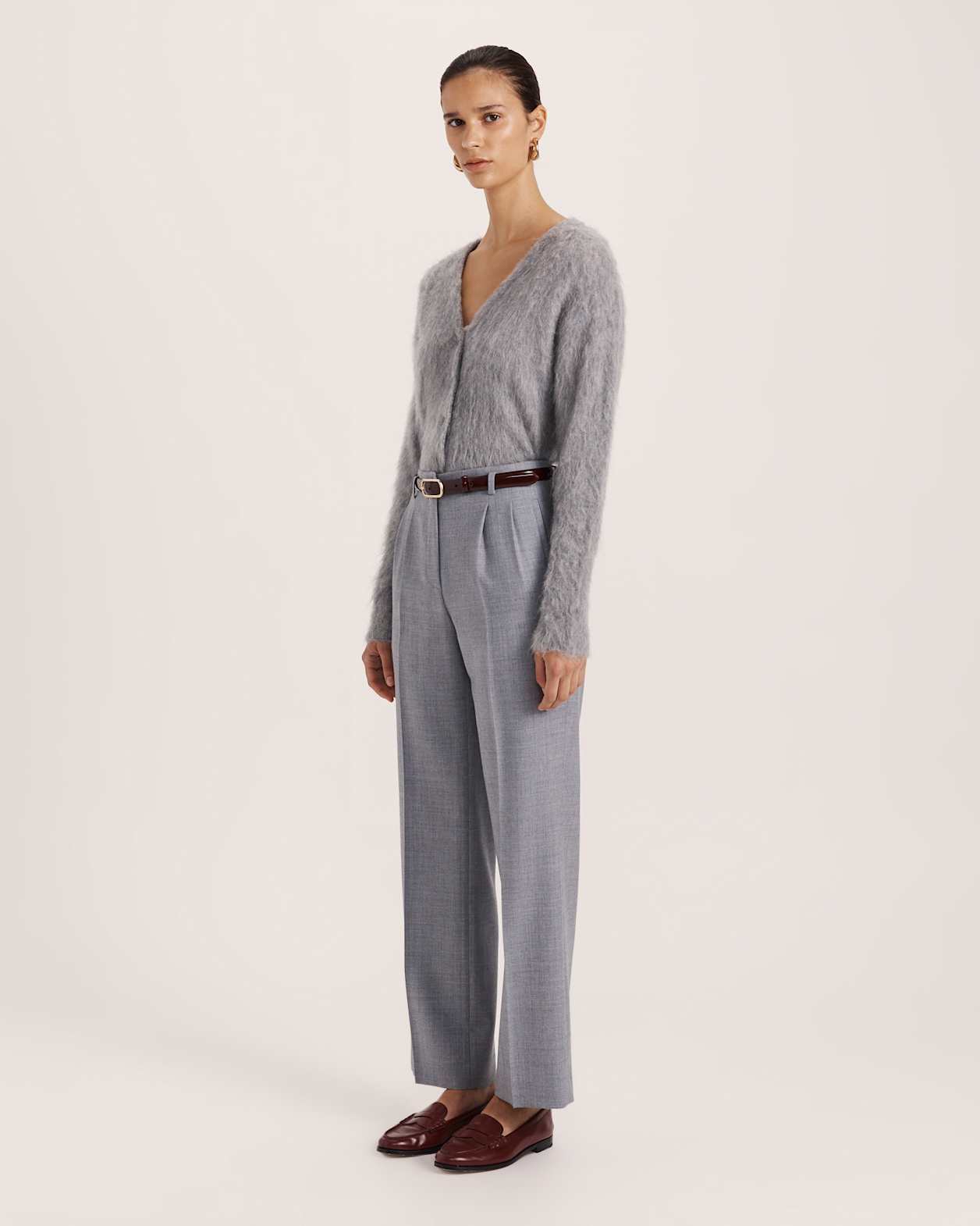 Jaimee Wool Pleat Front Pant in GREY MELANGE