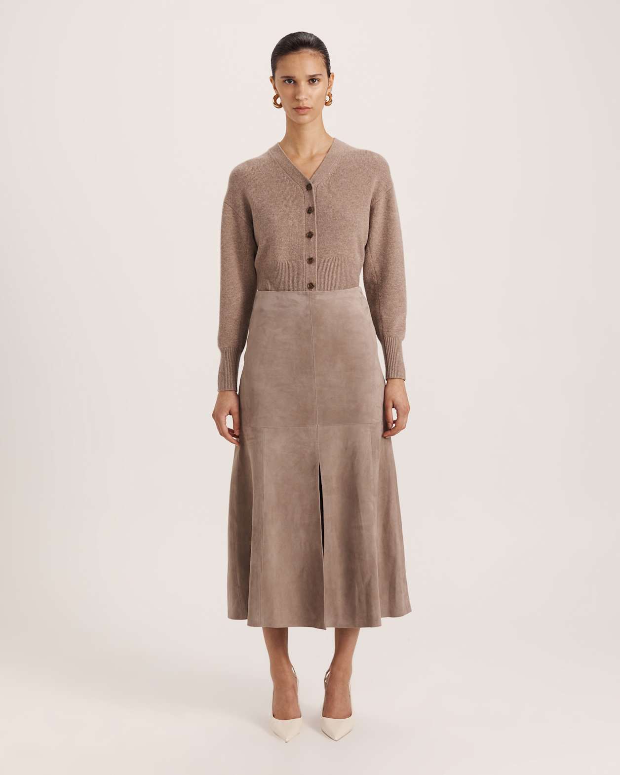 Nadia Suede Midi Skirt in MINK