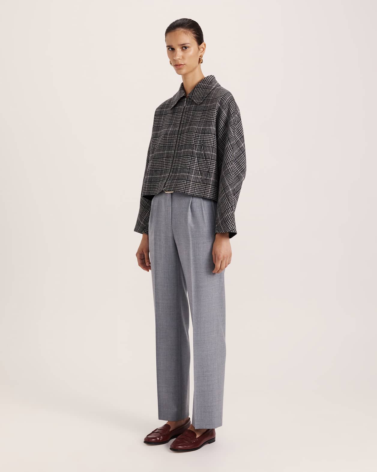 Jaimee Wool Pleat Front Pant in GREY MELANGE