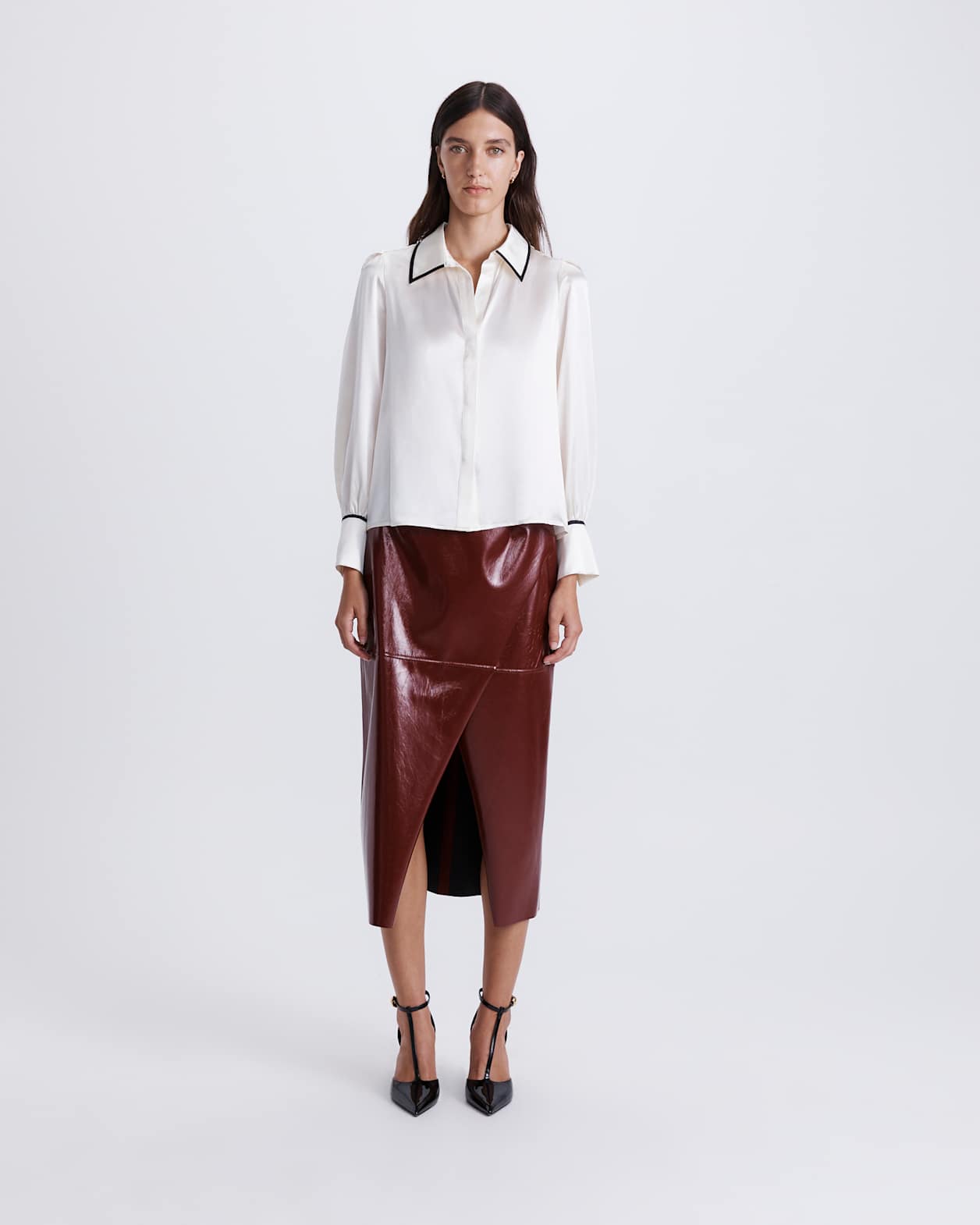 Marie Silk Top in IVORY/BLACK