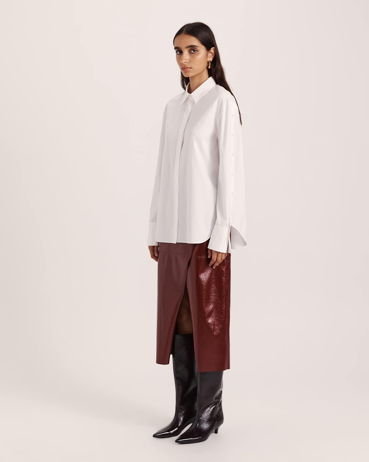 Gina Button Long Sleeve Shirt in WHITE