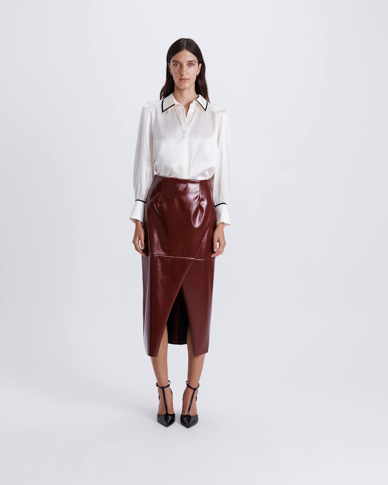 Marie Silk Top in IVORY/BLACK
