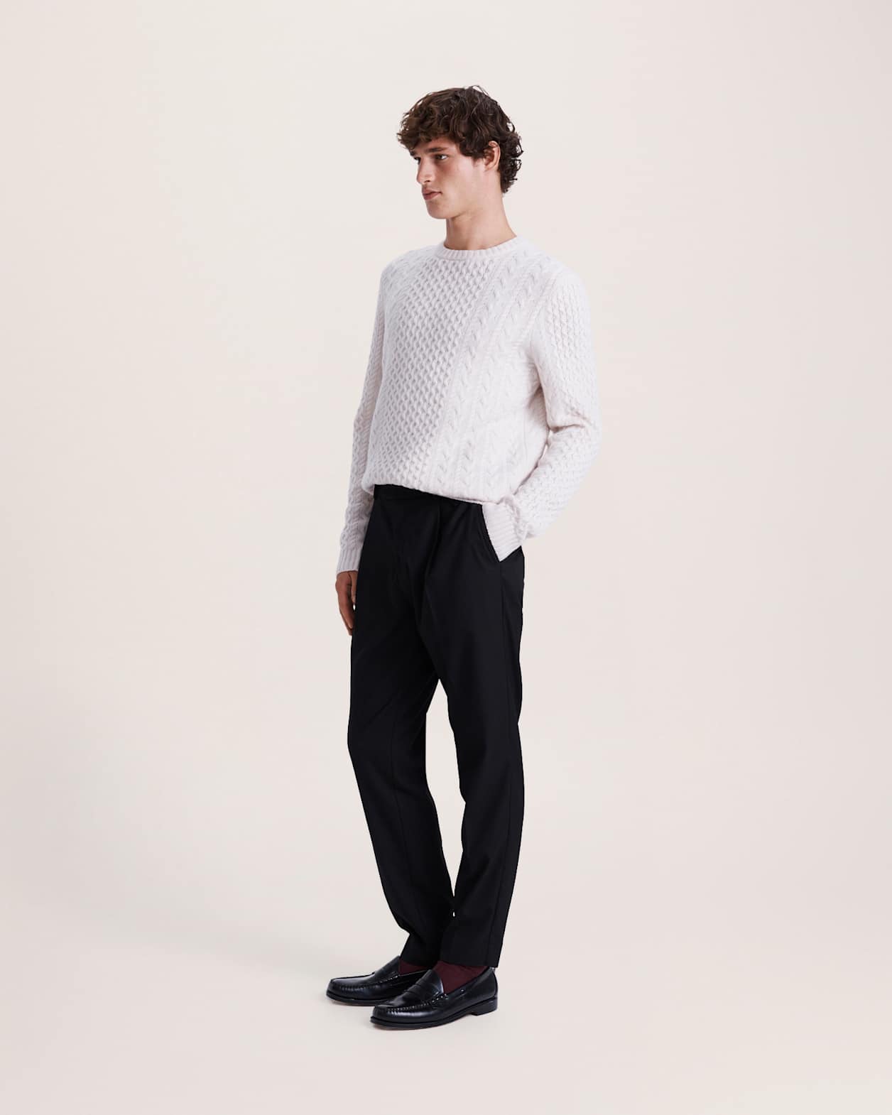 Claude Cable Merino Crew Knit in CHALK
