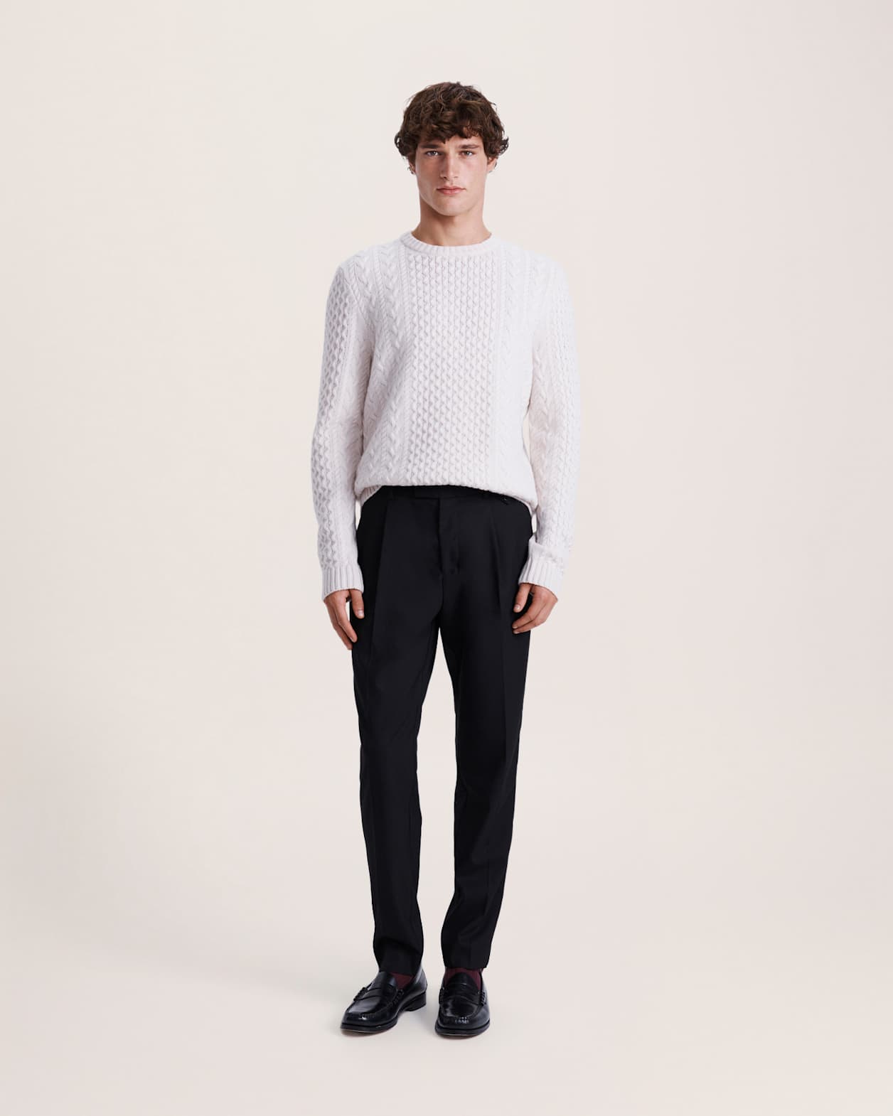 Claude Cable Merino Crew Knit in CHALK