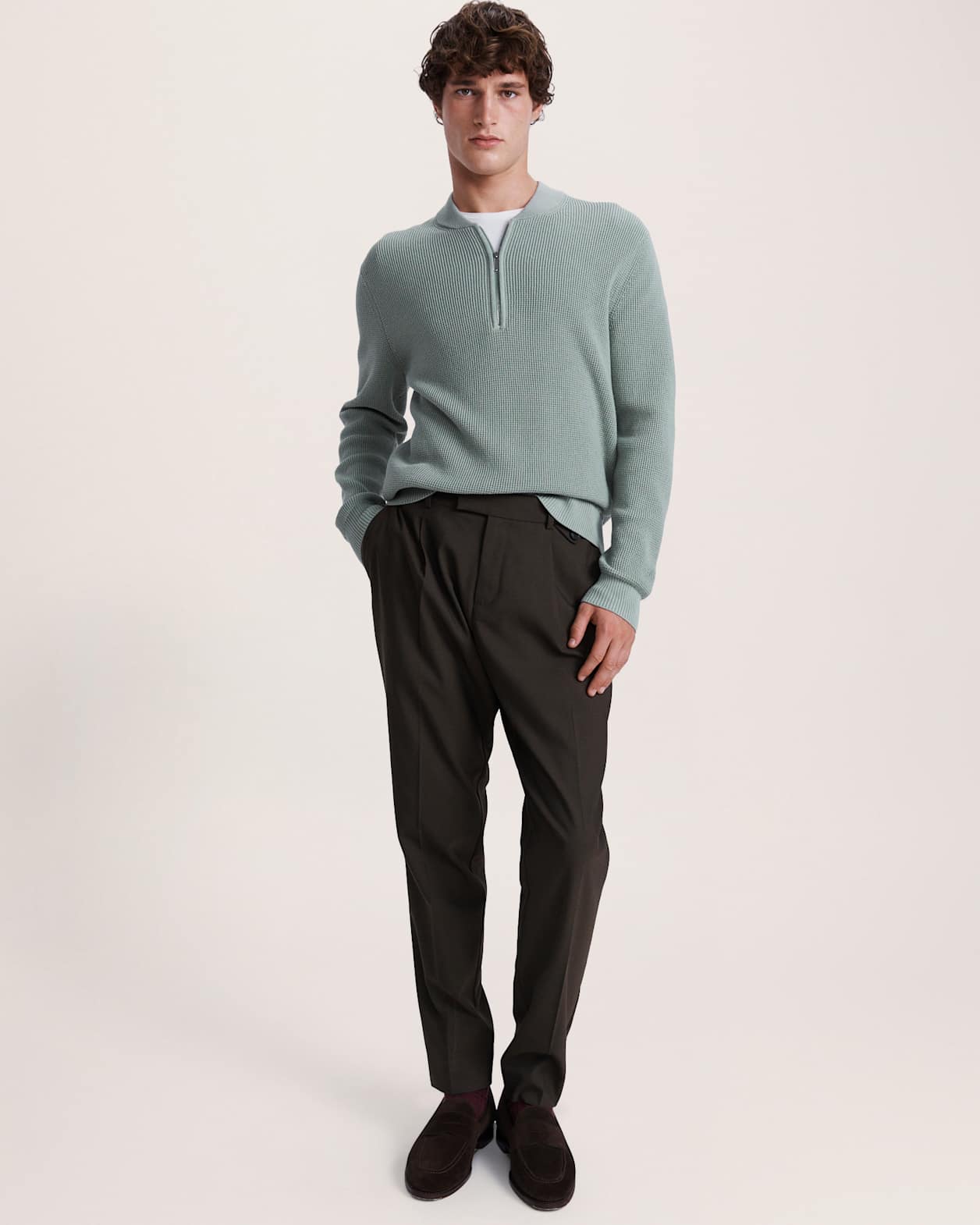 Angus Quarter Zip Knit in MINT