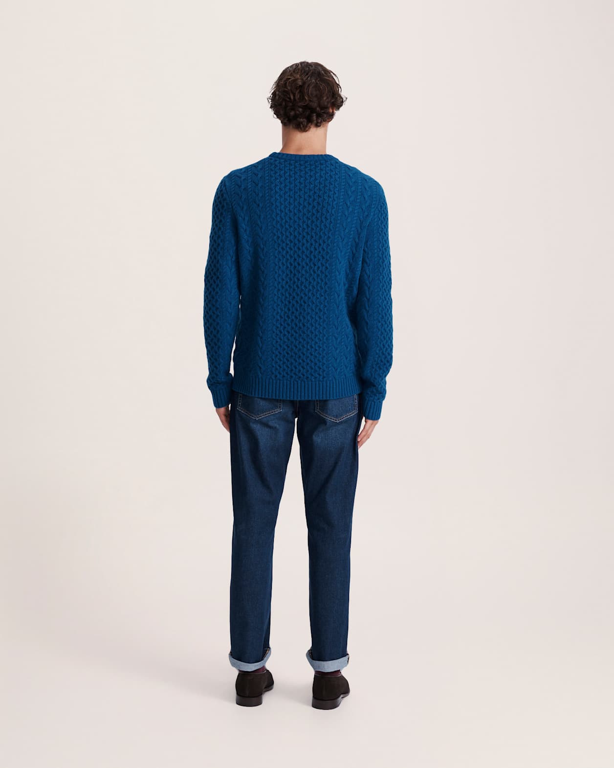 Claude Cable Merino Crew Knit in MARINE