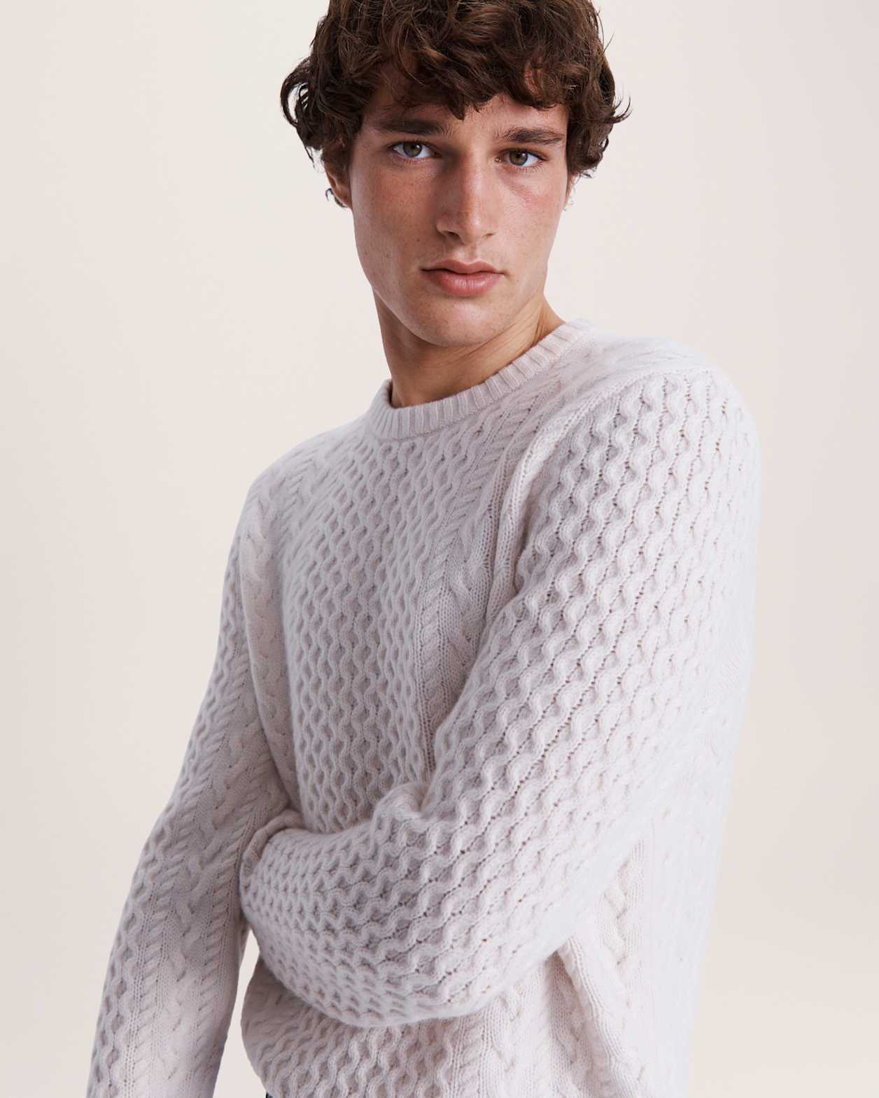 Claude Cable Merino Crew Knit in CHALK