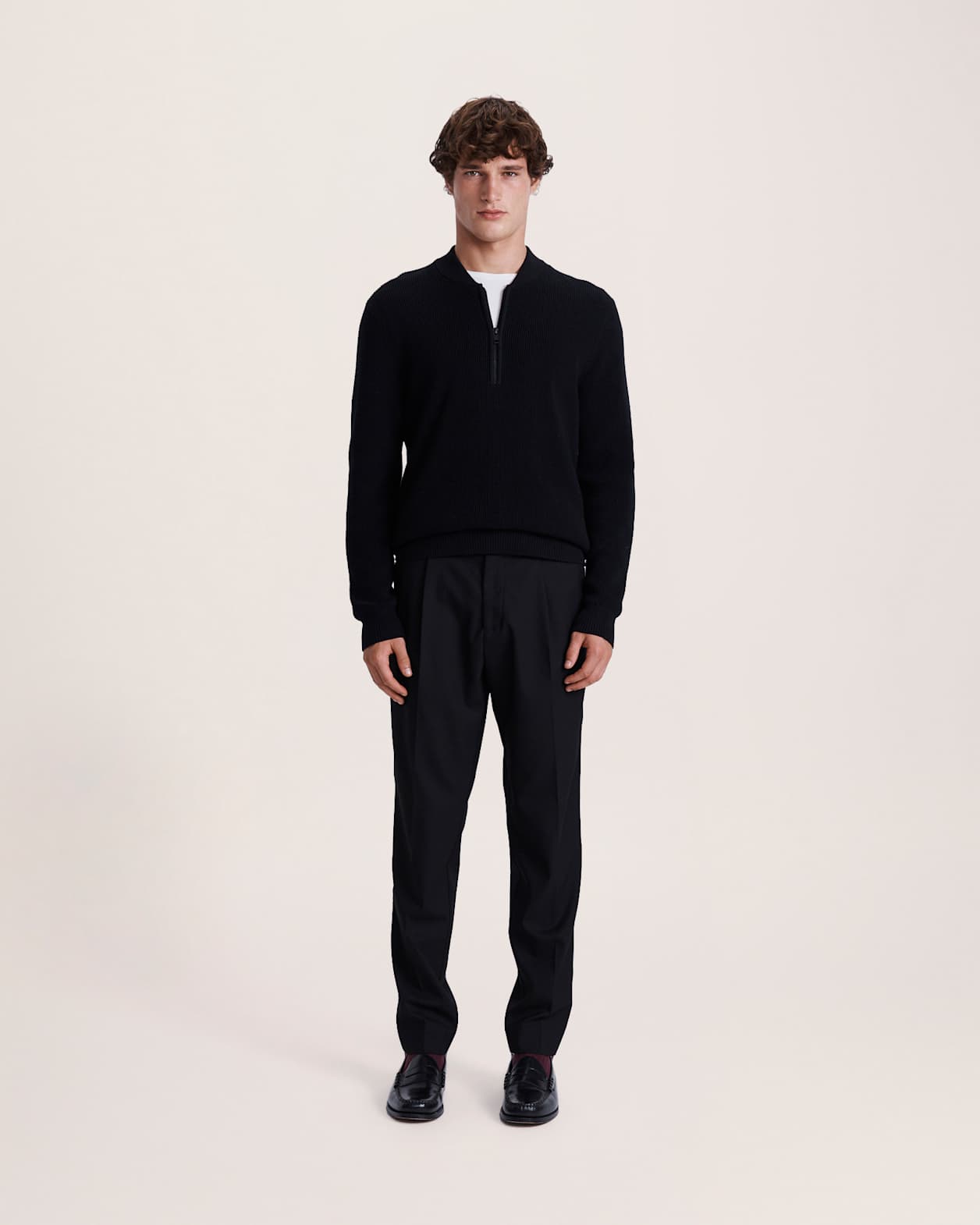 Angus Quarter Zip Knit in BLACK