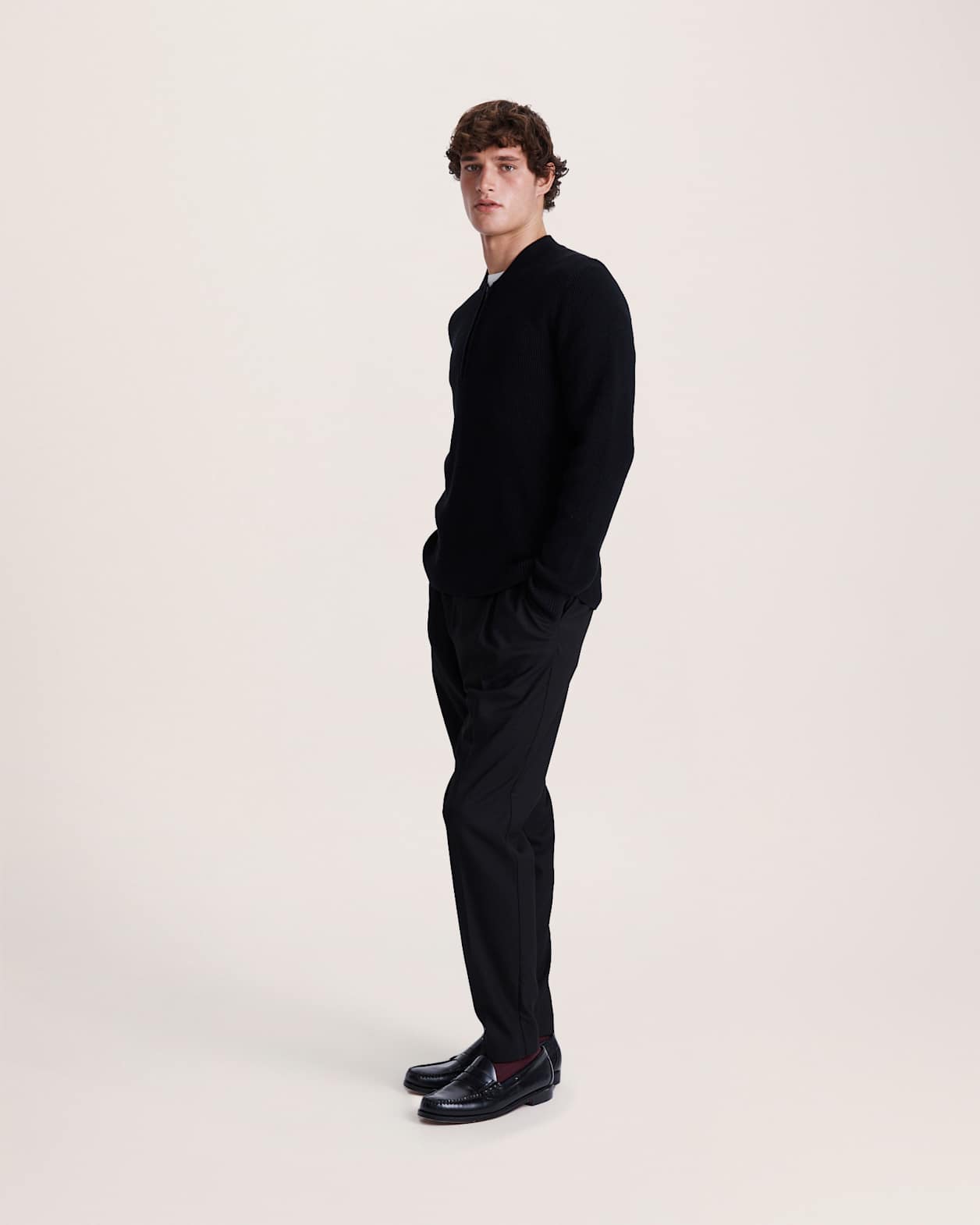 Angus Quarter Zip Knit in BLACK