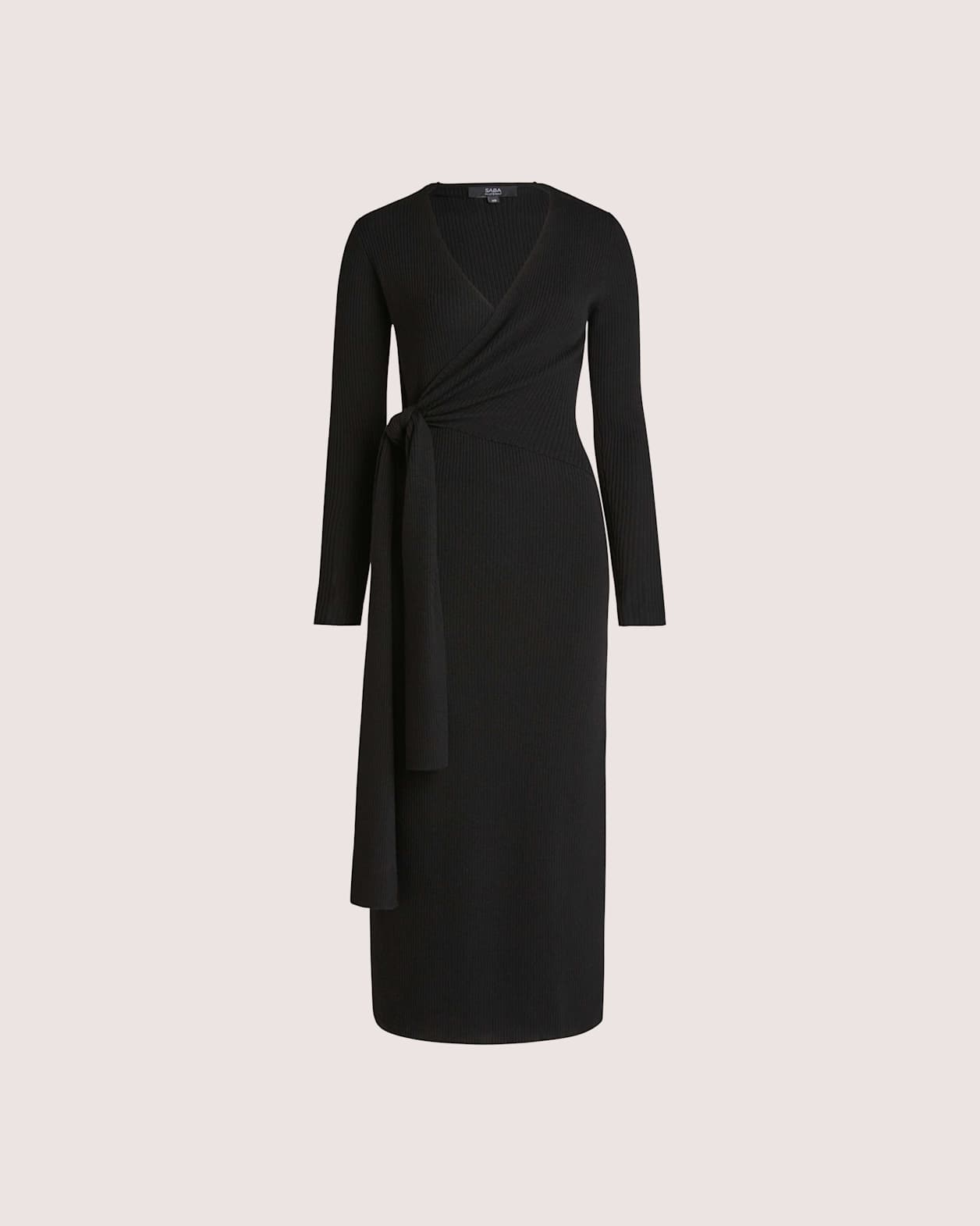 Elle Wool Blend Wrap Knit Dress in BLACK