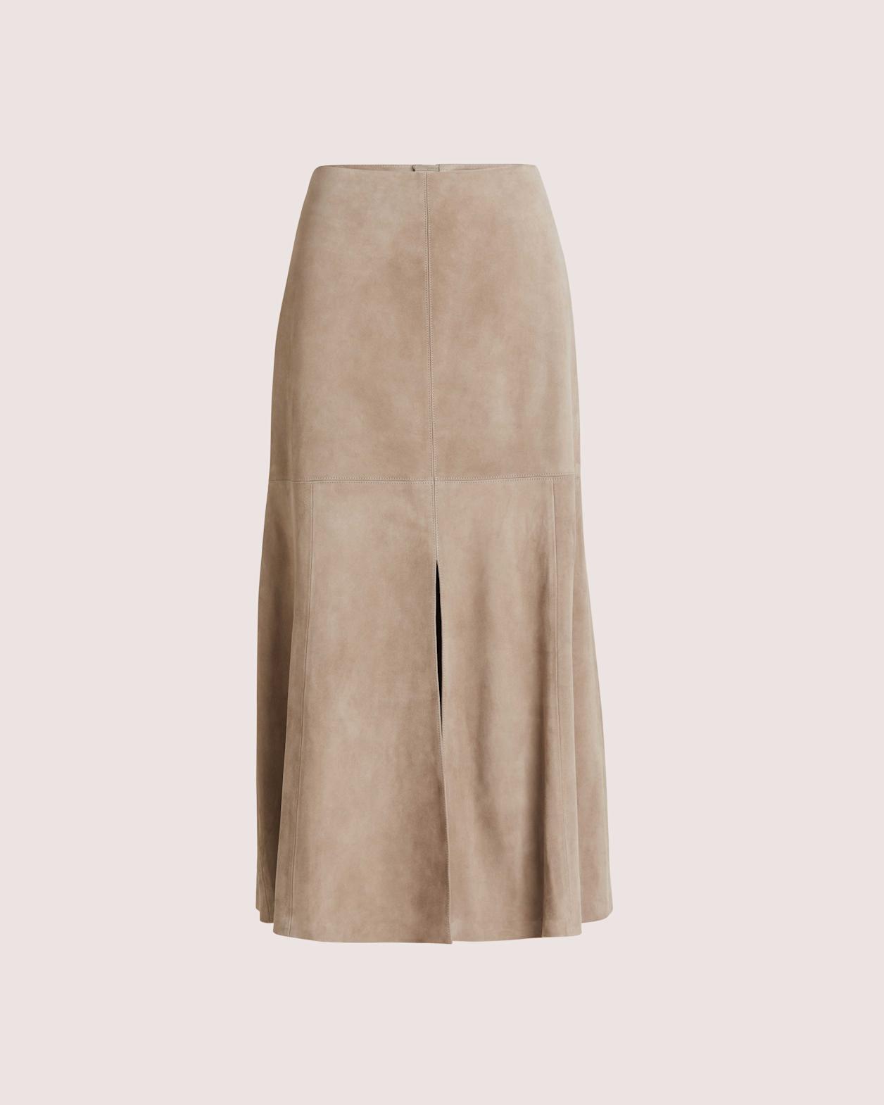 Nadia Suede Midi Skirt in MINK