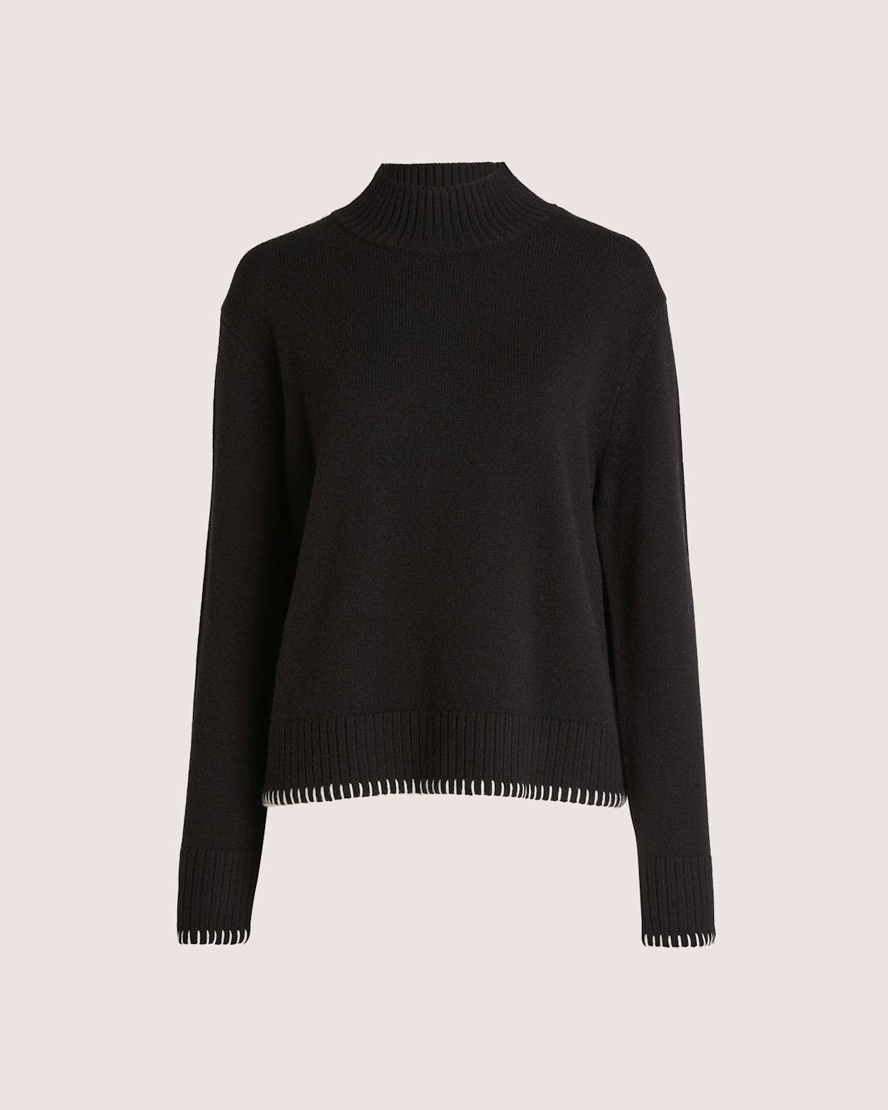 Claudia Stitched Edge Wool Sweater in BLACK/WHITE