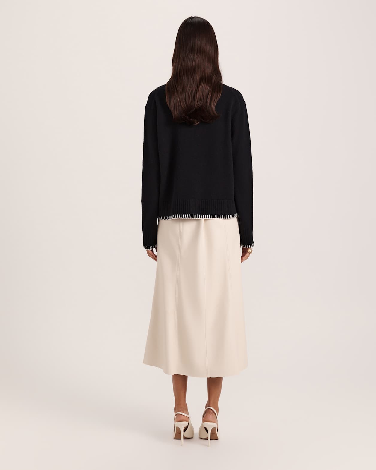 Claudia Stitched Edge Wool Sweater in BLACK/WHITE