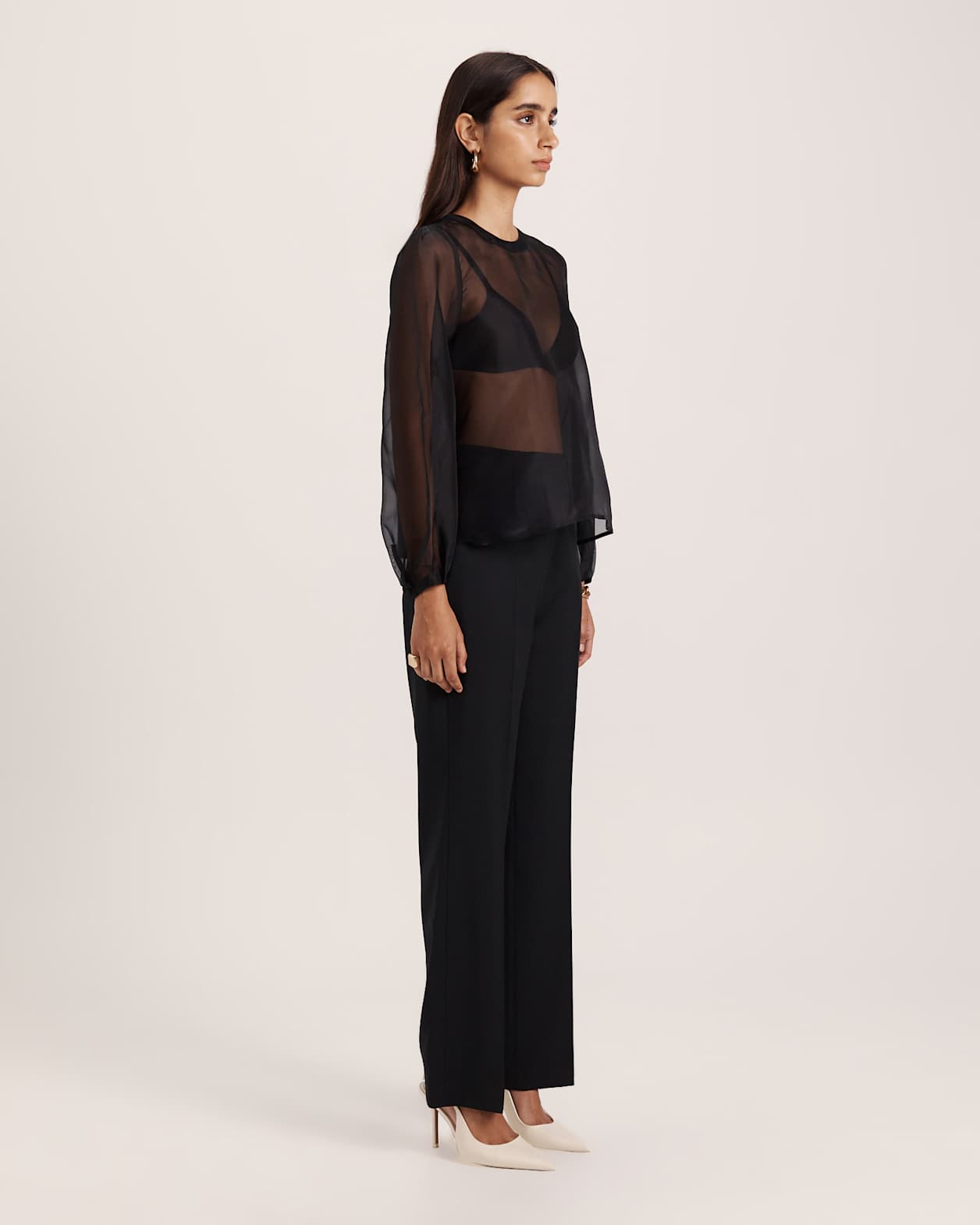 Demi Silk Organza Blouse in BLACK