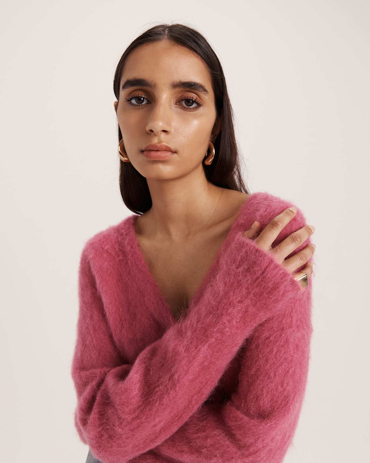 Mindy Mohair Wool Cropped Cardi in ROSE