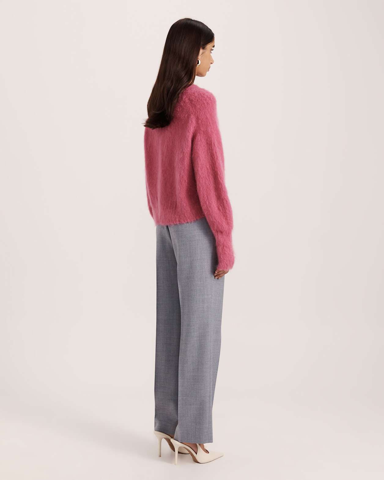 Mindy Mohair Wool Cropped Cardi in ROSE